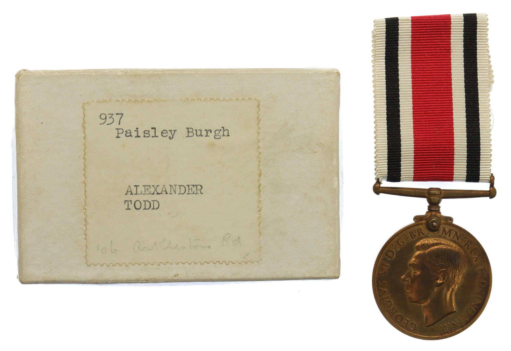 George VI Special Constabulary Long Service Medal in Box - Alexander Todd, Paisley Burgh Special Constabulary
