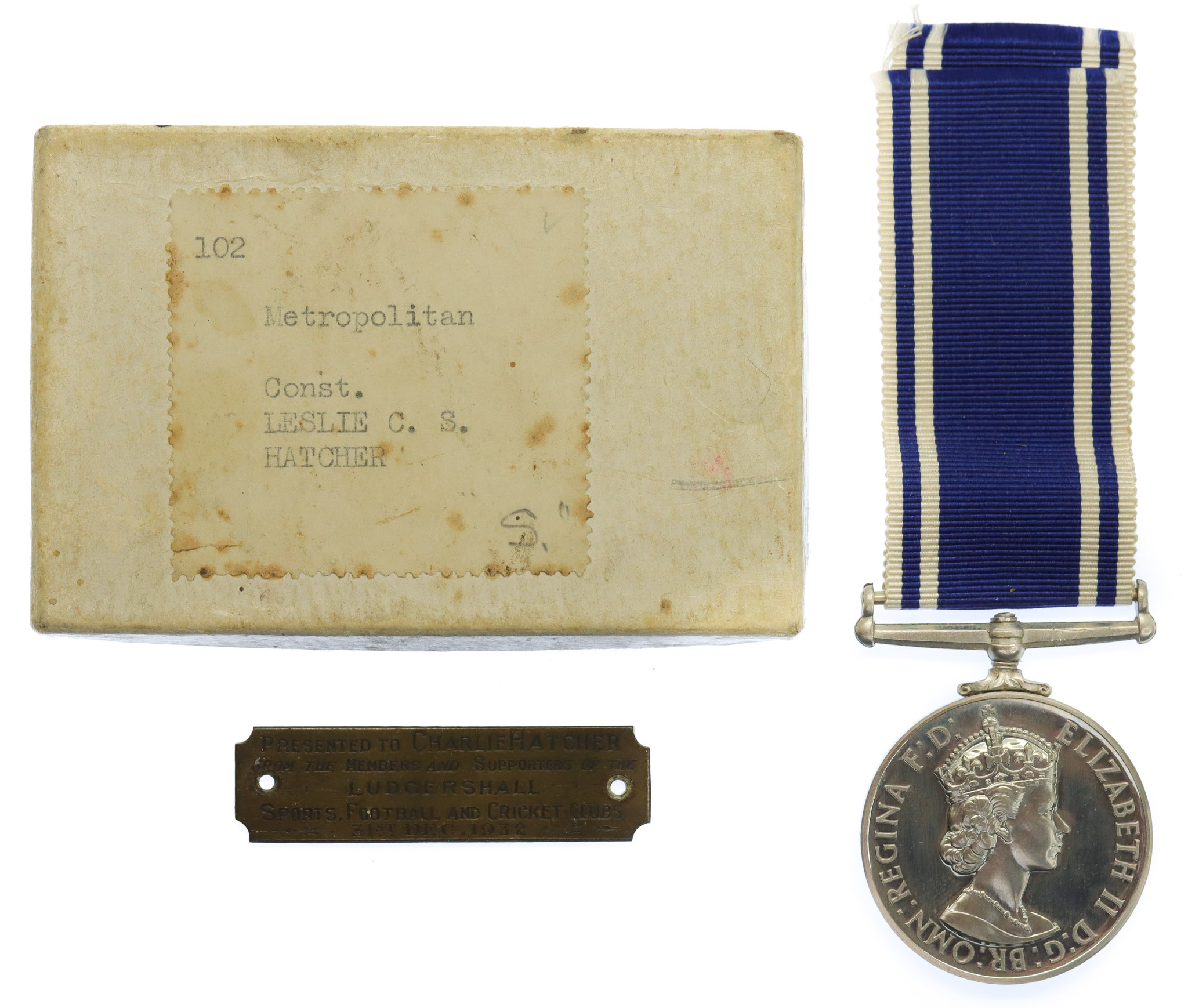 Elizabeth II Police Exemplary Long Service & Good Conduct Medal - Constable Leslie C.S. Hatcher, Metropolitan Police