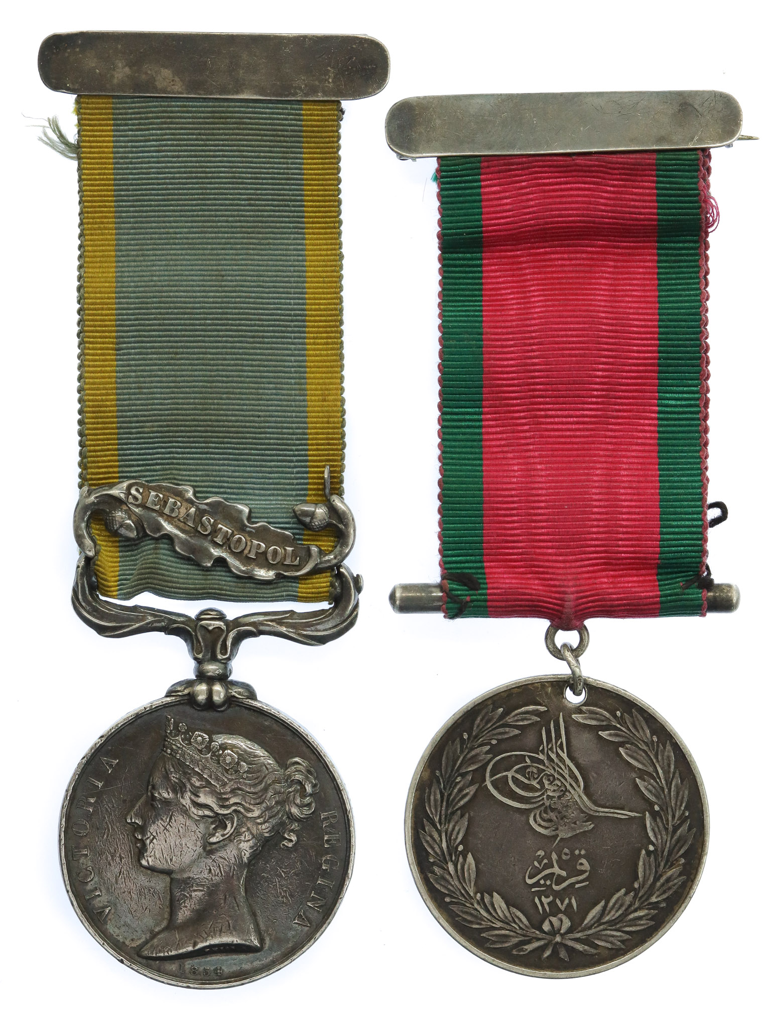 1854 Crimea Medal (Clasp - Sebastopol) and Turkish Crimea Medal Pair - Charles Blackburn, Royal Navy, 17 H.M. Hannibal 91 Guns