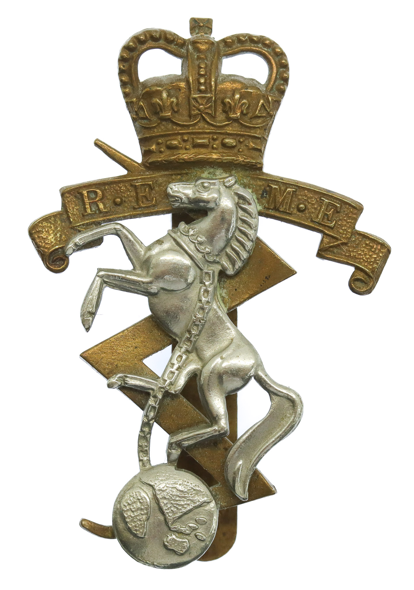 Royal Electrical & Mechanical Engineers (R.E.M.E.) Bi-Metal Cap Badge - Queen's Crown 