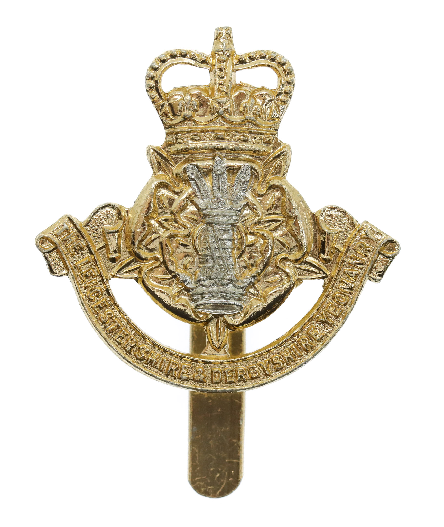 Leicestershire & Derbyshire Yeomanry Anodised (Staybrite) Cap Badge - Queen's Crown