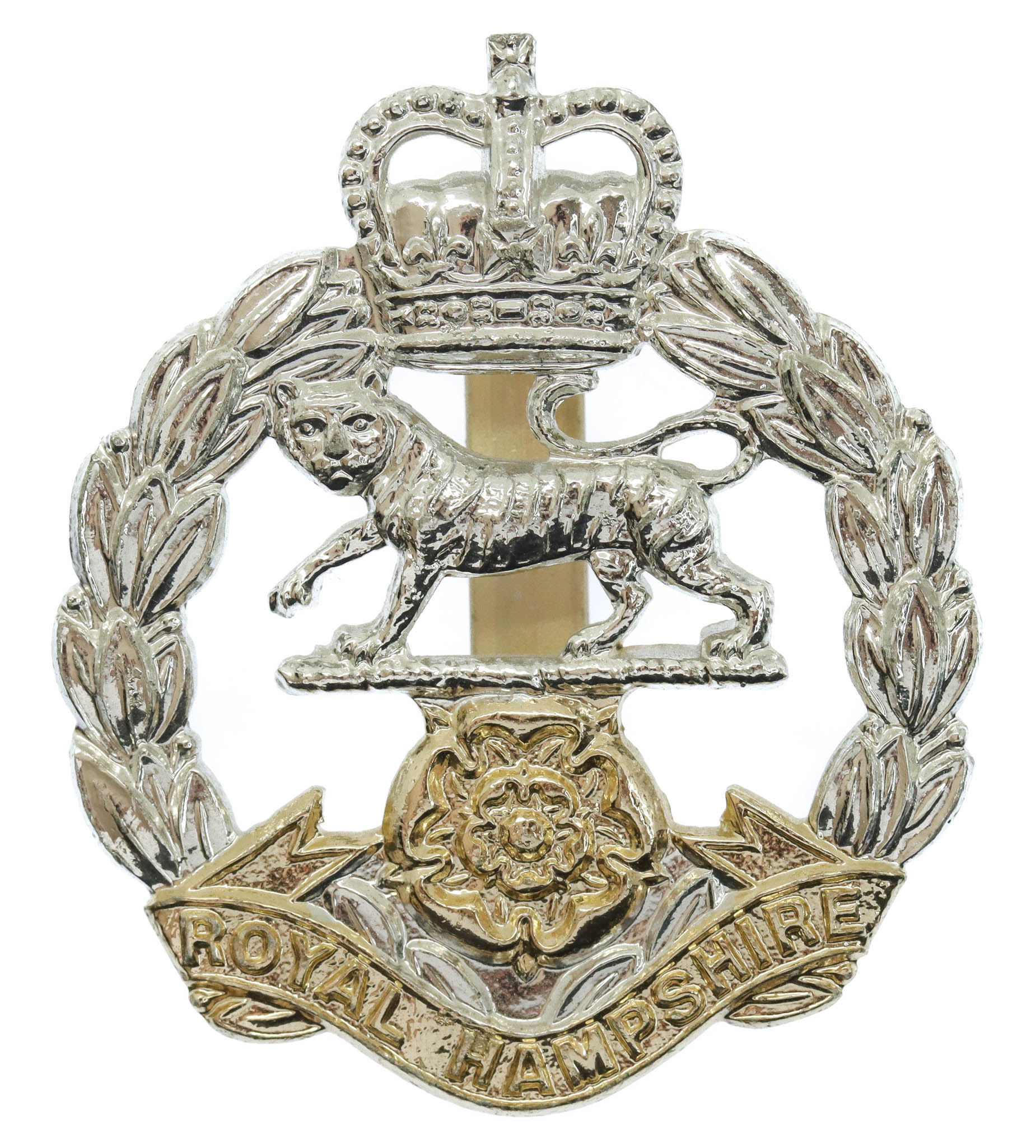 Royal Hampshire Regiment Anodised (Staybrite) Cap Badge - Queen's Crown