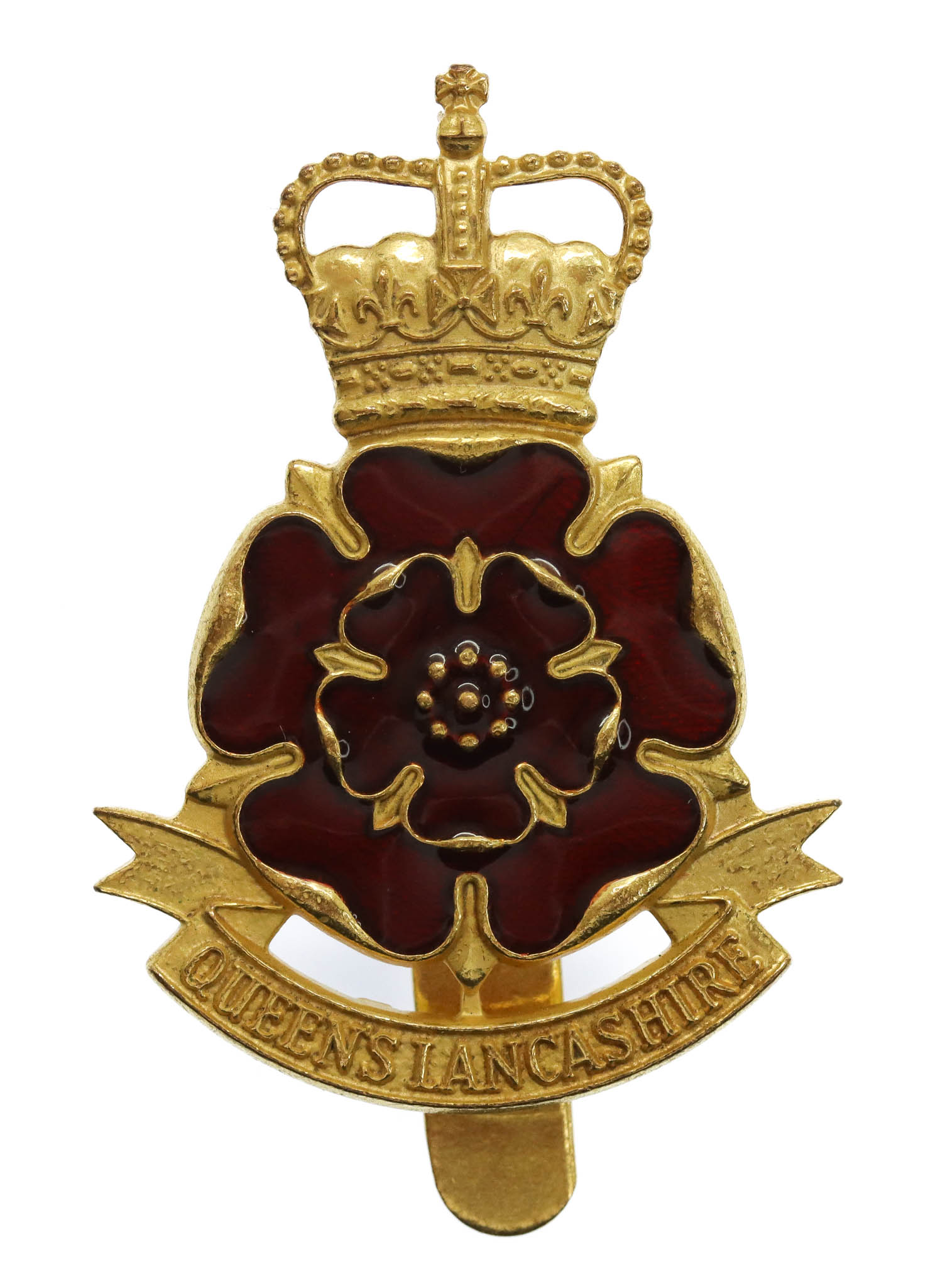 Queen's Lancashire Regiment Enamelled Cap Badge - Queen's Crown
