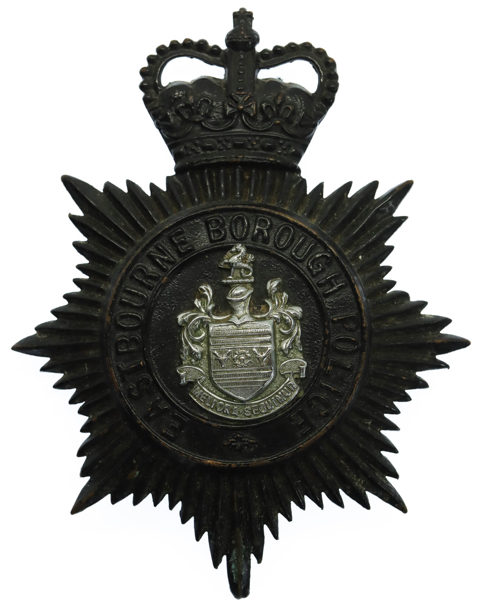 Eastbourne Borough Police Night Helmet Plate - Queen's Crown