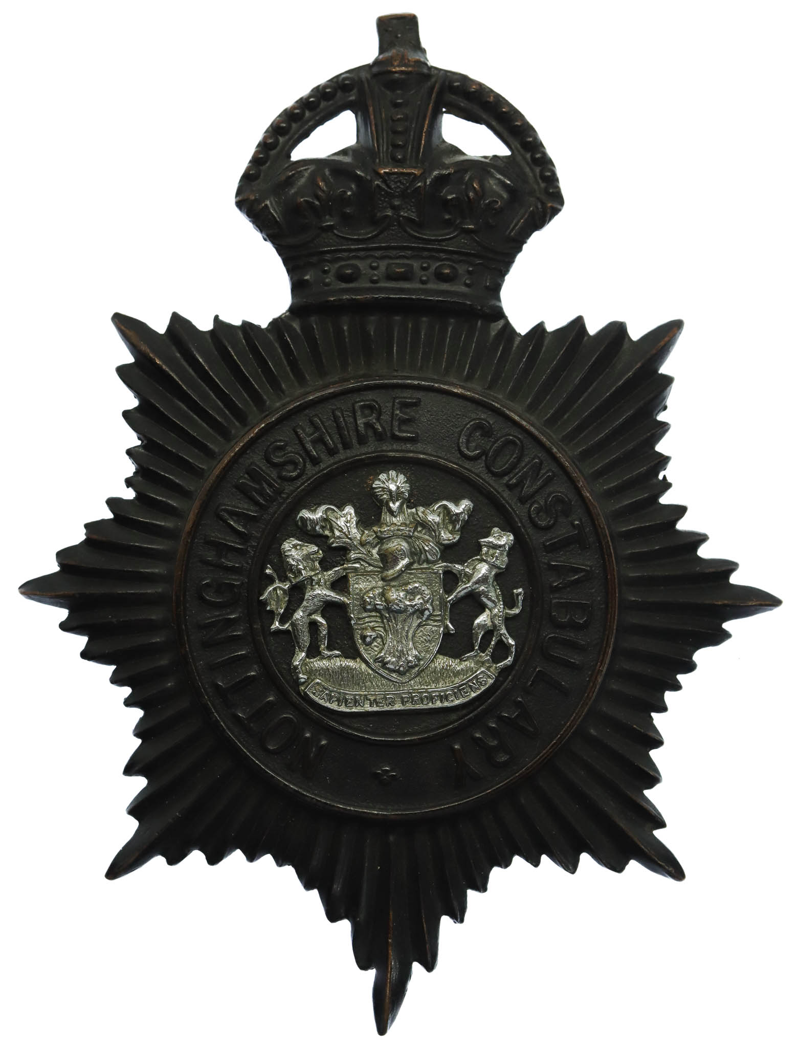 Nottinghamshire Constabulary Night Helmet Plate - King's Crown