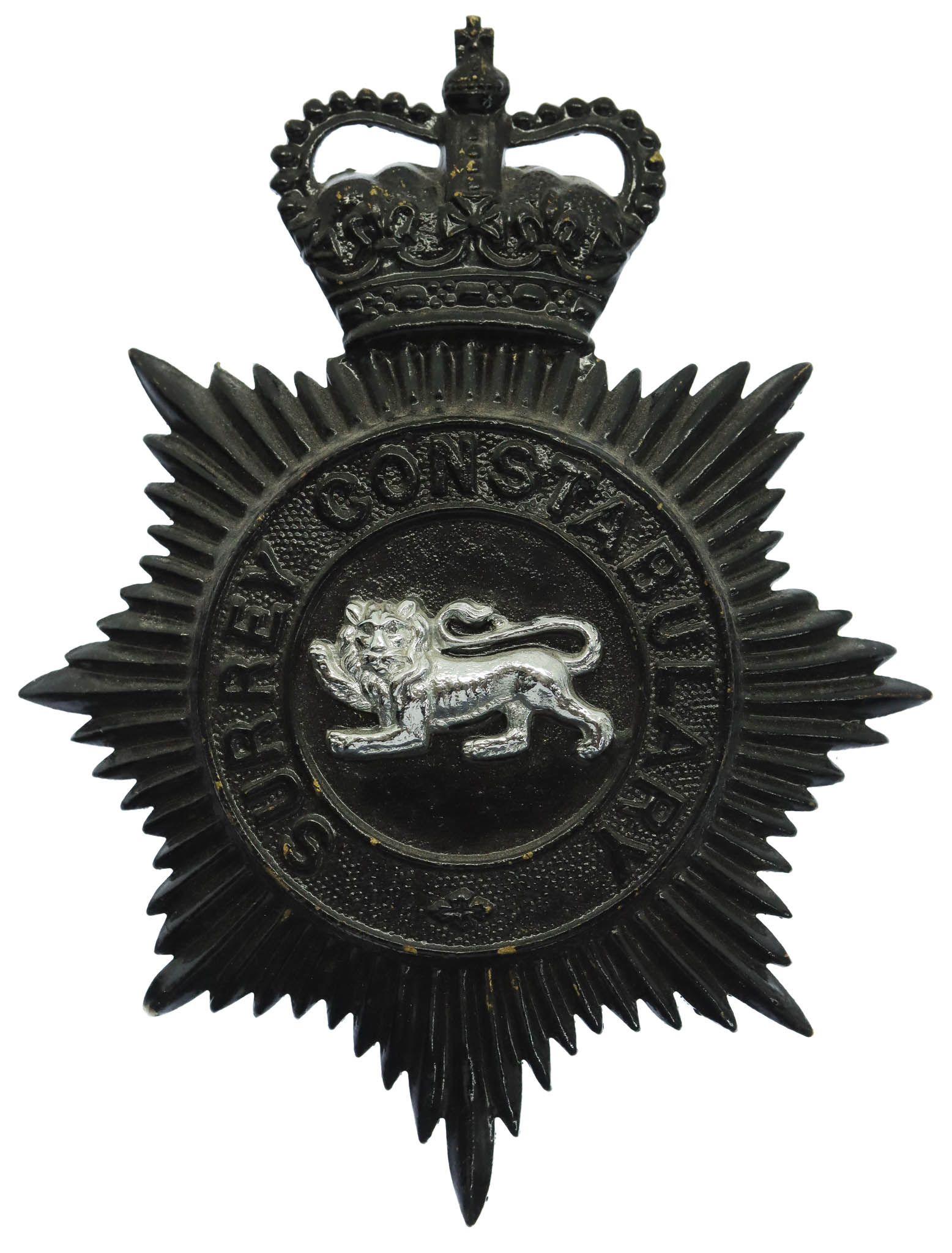 Surrey Constabulary Night Helmet Plate - Queen's Crown