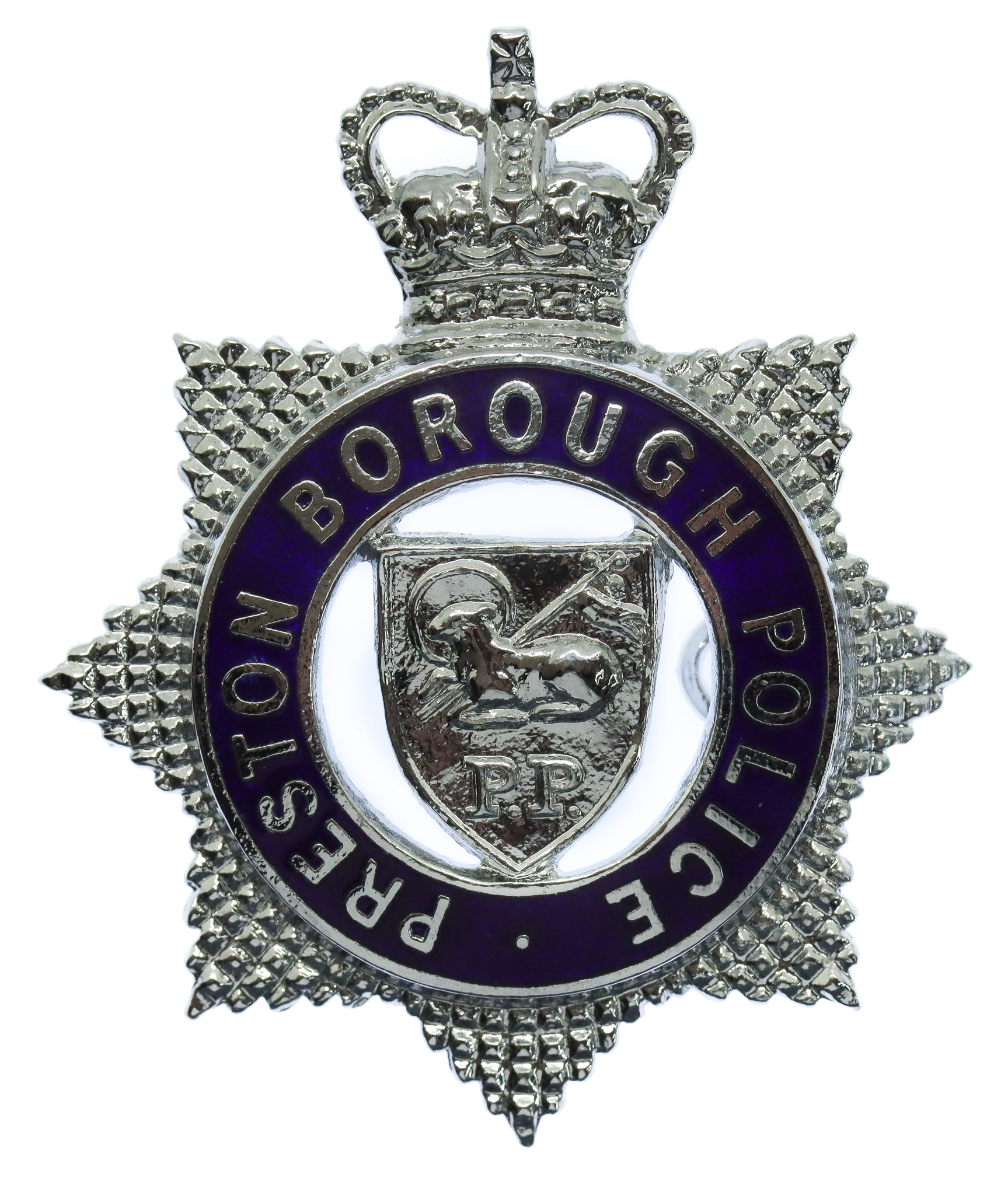 Preston Borough Police Senior Officer's Enamelled Cap Badge - Queen's Crown