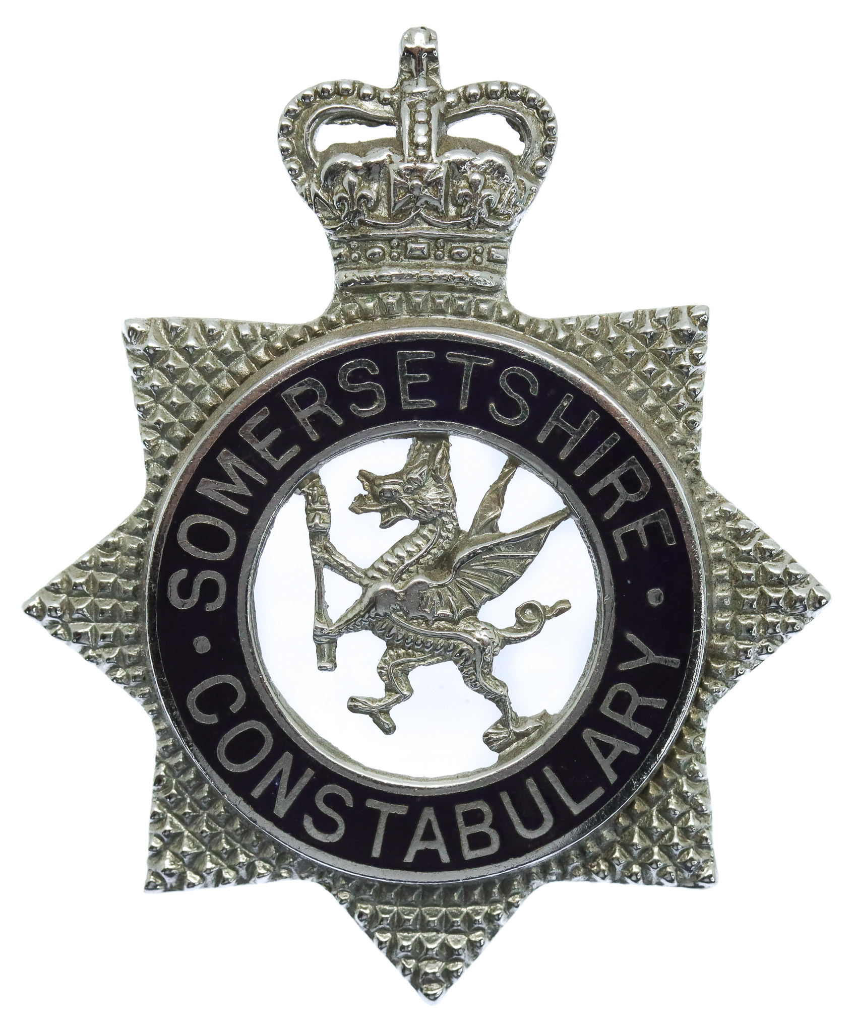 Somersetshire Constabulary Senior Officer's Enamelled Cap Badge - Queen's Crown