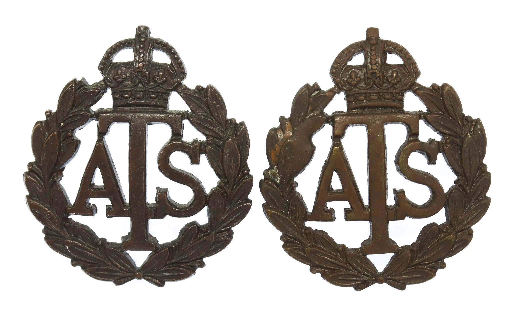 Pair of Auxiliary Territorial Service (A.T.S.) Officer's Service Dress Collar Badges - King's Crown