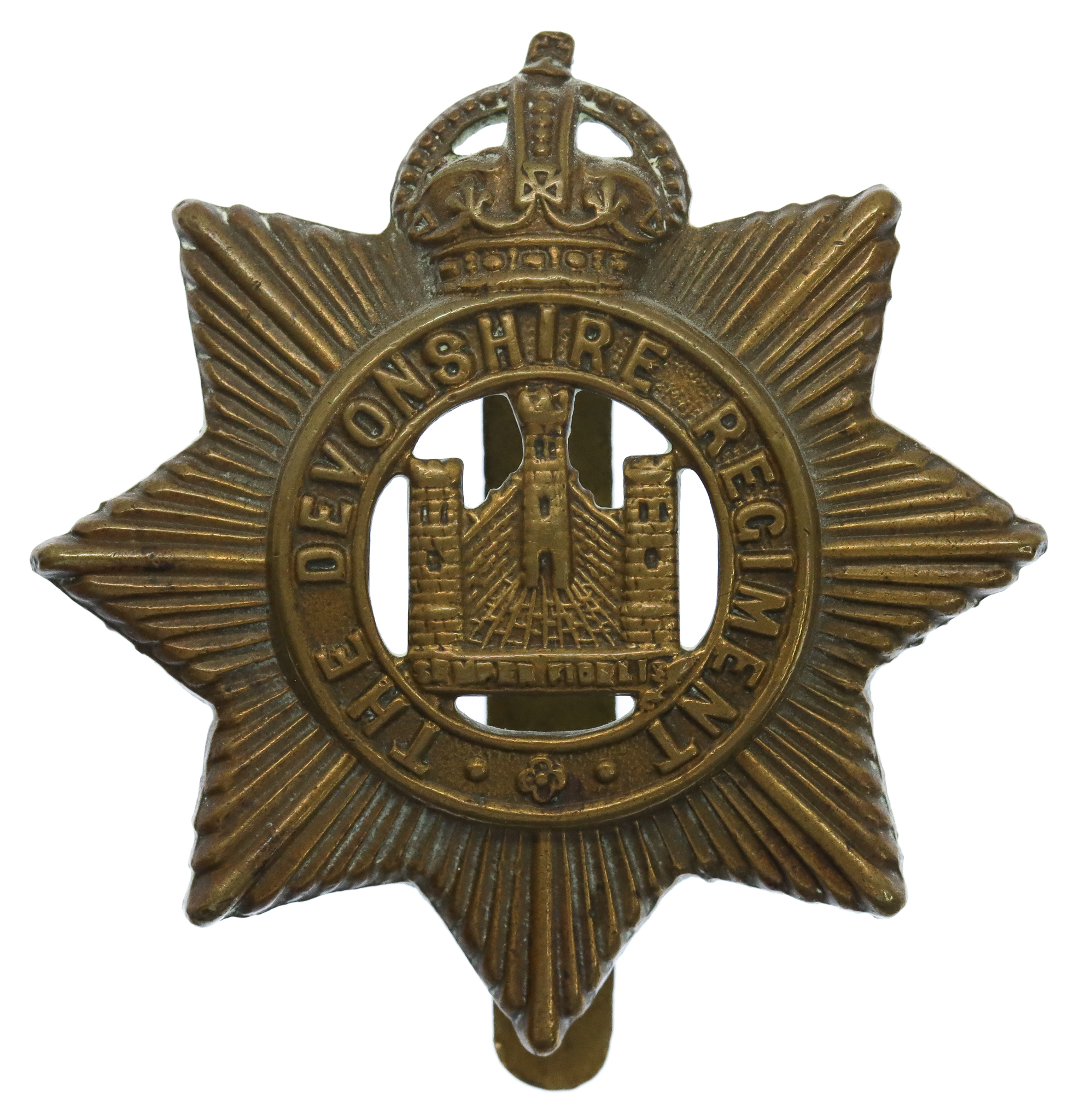 Devonshire Regiment WW1 All Brass Economy Cap Badge