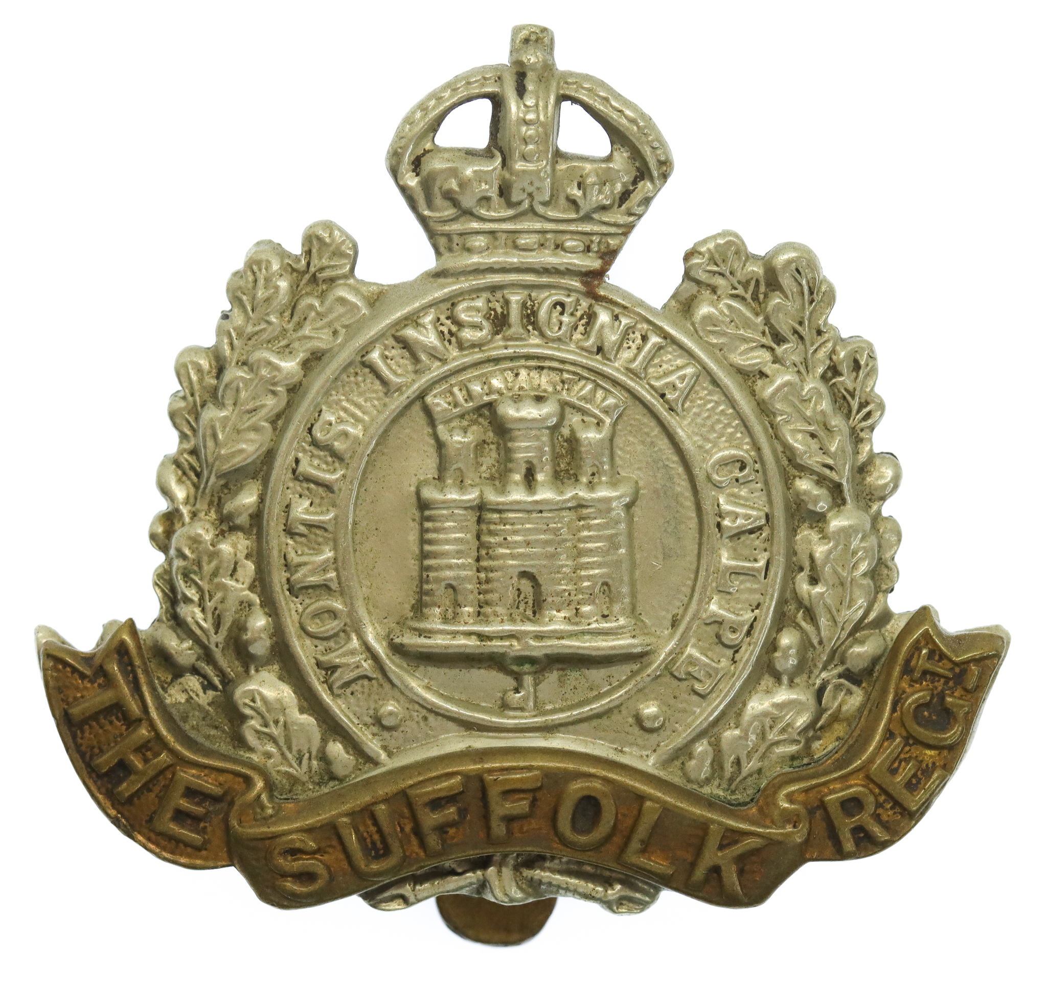 Suffolk Regiment Non Voided Economy Issue Cap Badge - King's Crown
