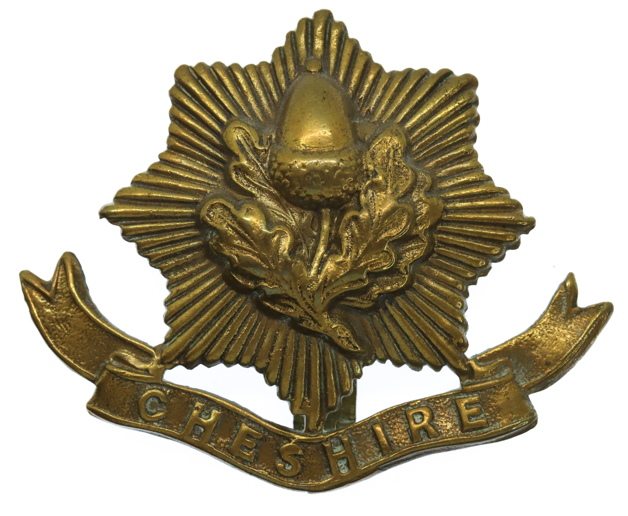 Cheshire Regiment WW1 All Brass Economy Cap Badge