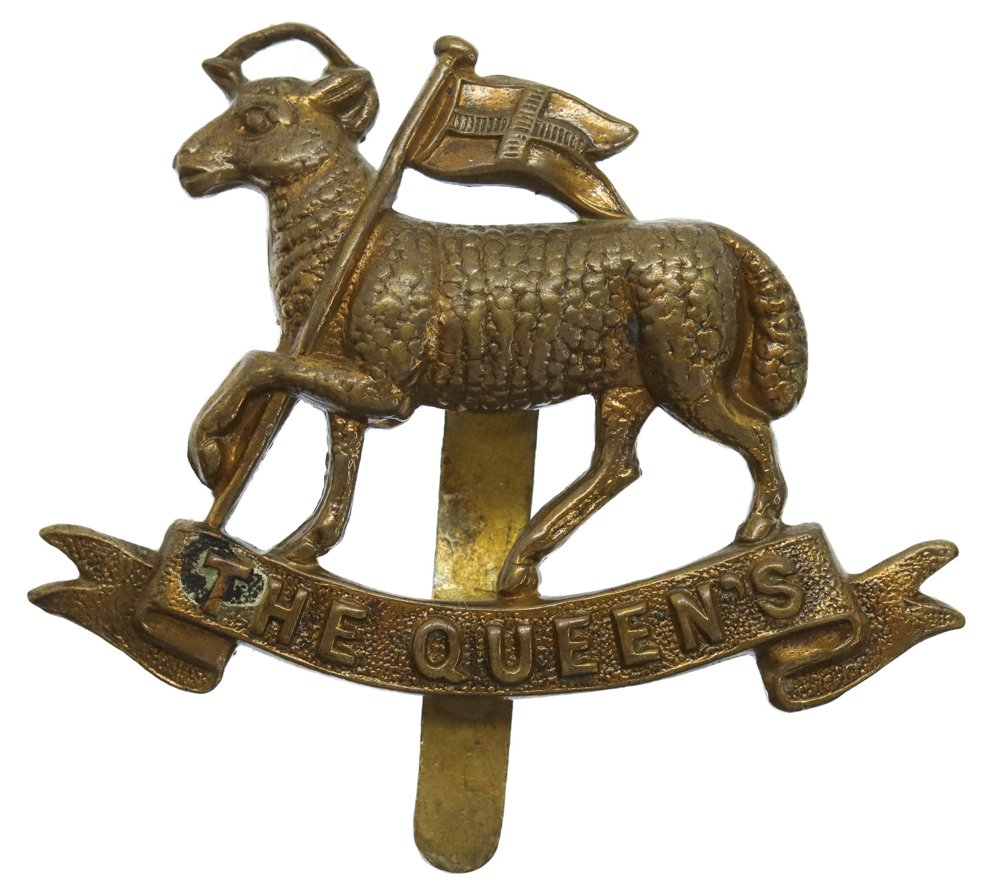 The Queen's (Royal West Surrey) Regiment WW1 All Brass Economy Cap Badge