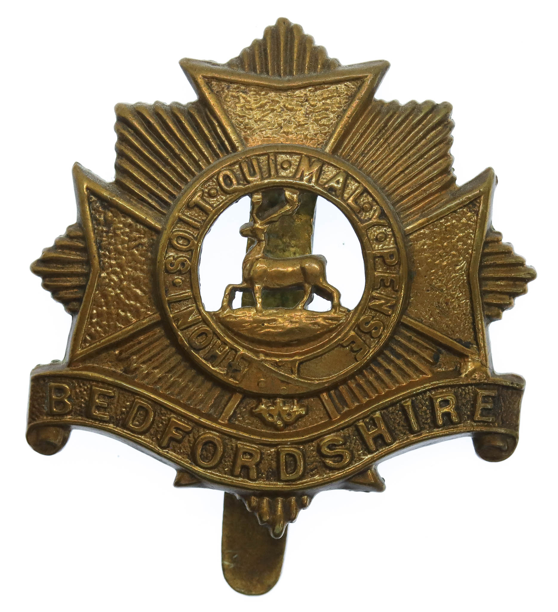 Bedfordshire Regiment WW1 All Brass Economy Cap Badge