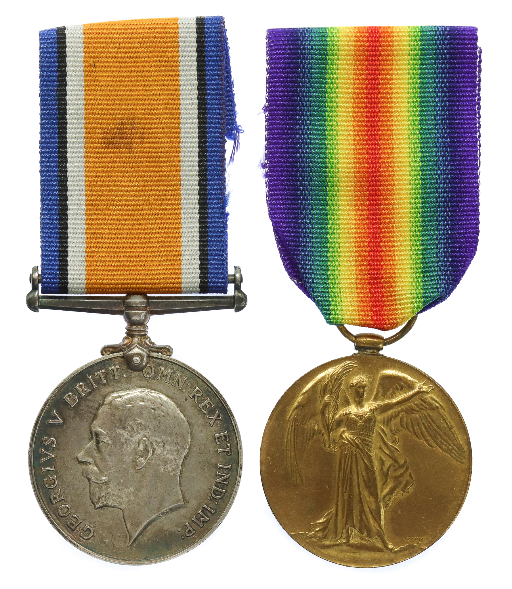 WW1 British War & Victory Medal Pair - Pte. T.E. Guy, 1st Bn. East Surrey Regiment - K.I.A. 8/5/17