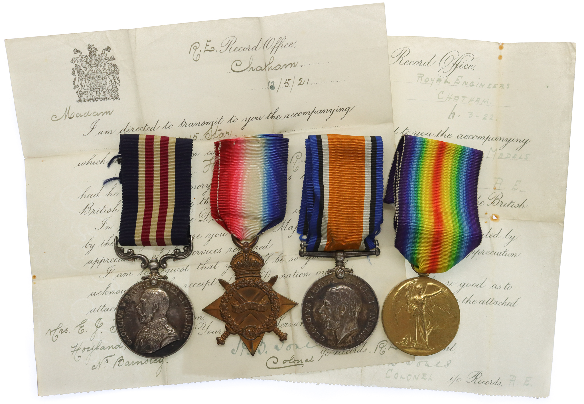 WW1 Military Medal, 1914-15 Star, British War & Victory Medal Group of Four - Cpl. H. Fawcett, 456th Field Coy. Royal Engineers - K.I.A. 25/4/18