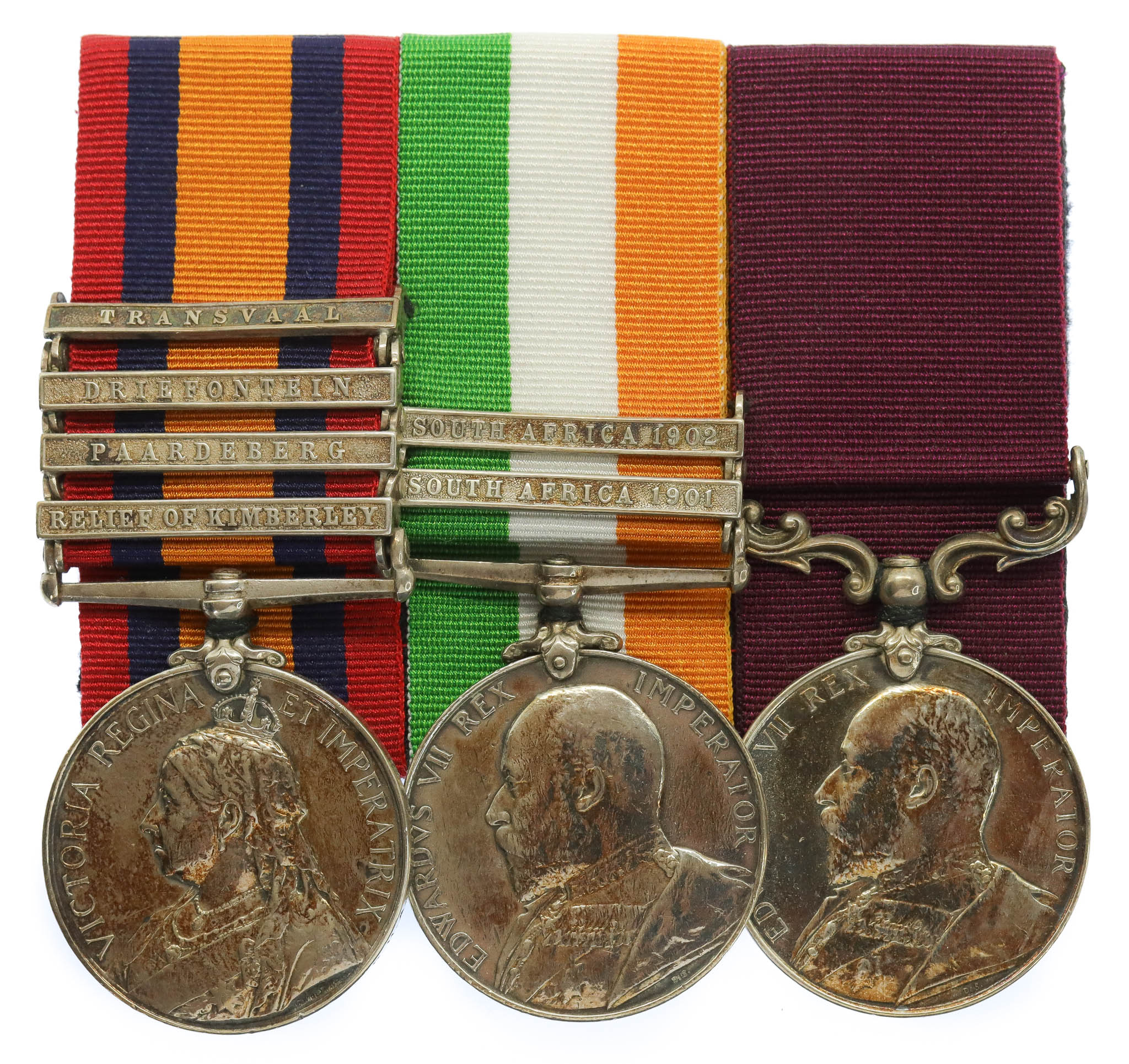 QSA (4 Clasps - Relief of Kimberley, Paardeberg, Driefontein, Transvaal), KSA (2 Clasps - South Africa 1901, South Africa 1902) and Edward VII LS&GC medal Group of Three - Dvr. J. Houseman, Royal Horse Artillery and Royal Field Artillery
