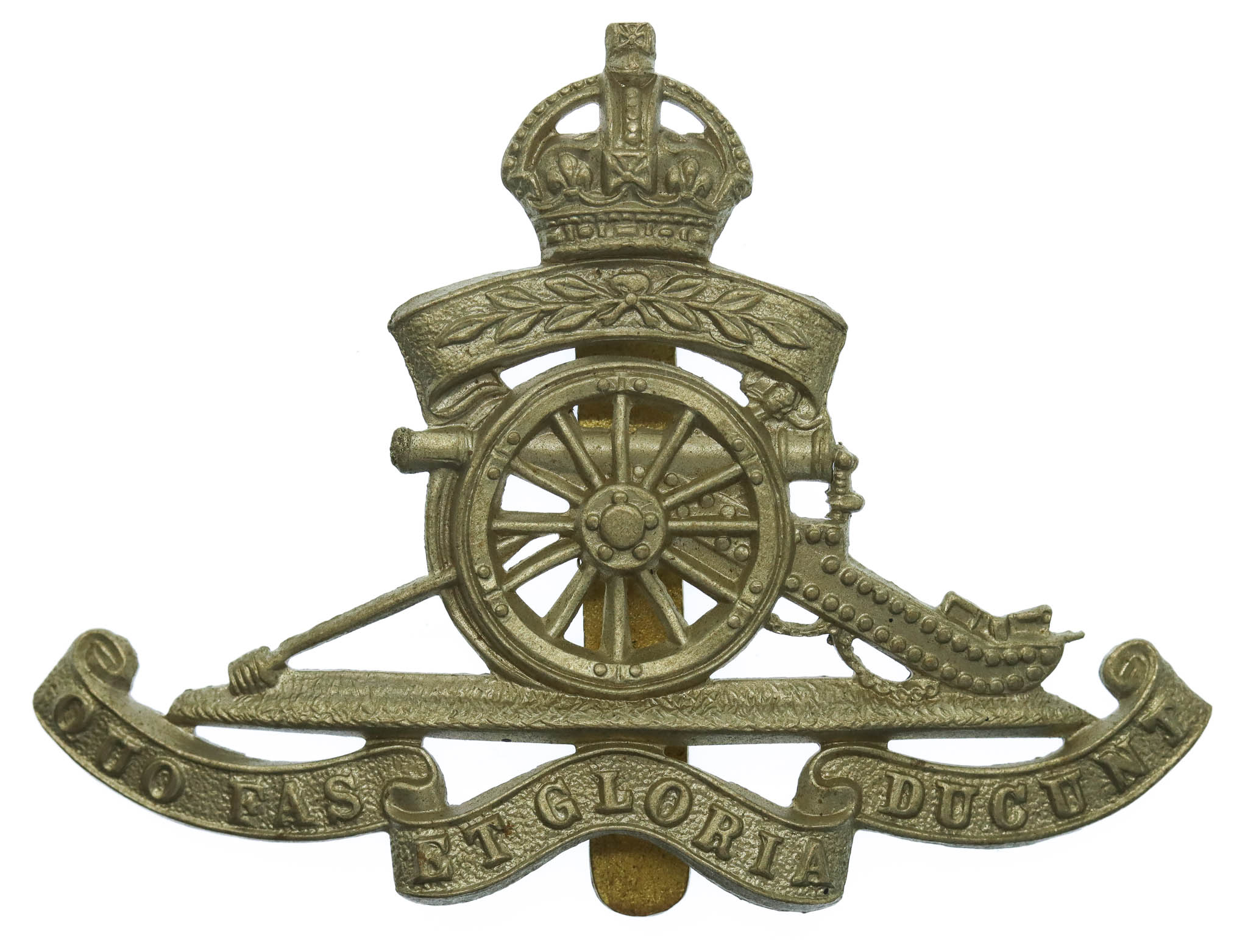  Royal Artillery Territorial 1908 White Metal Cap Badge