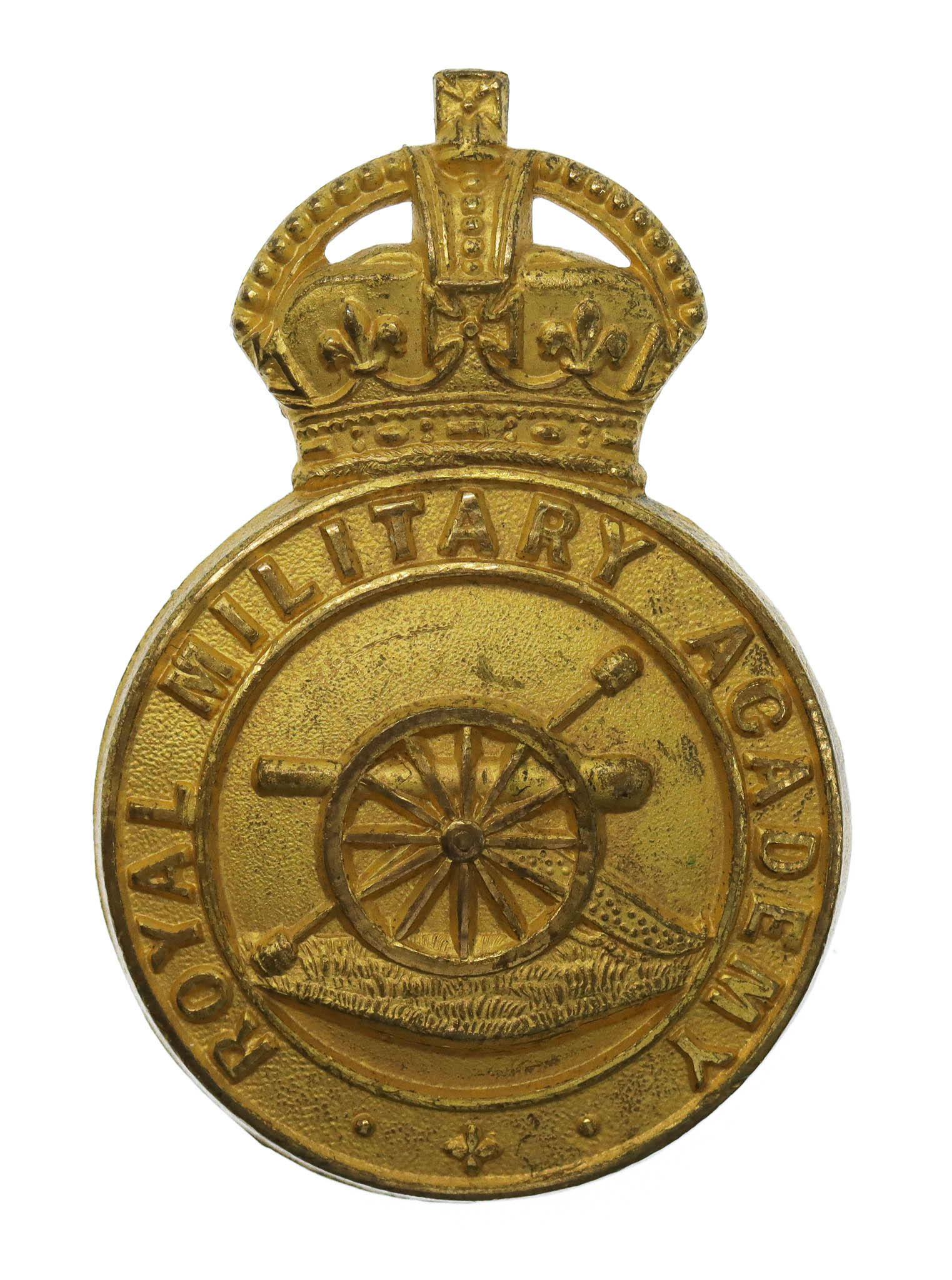 Royal Military Academy Woolwich Officer Cadet Gilt Cap Badge - King's Crown