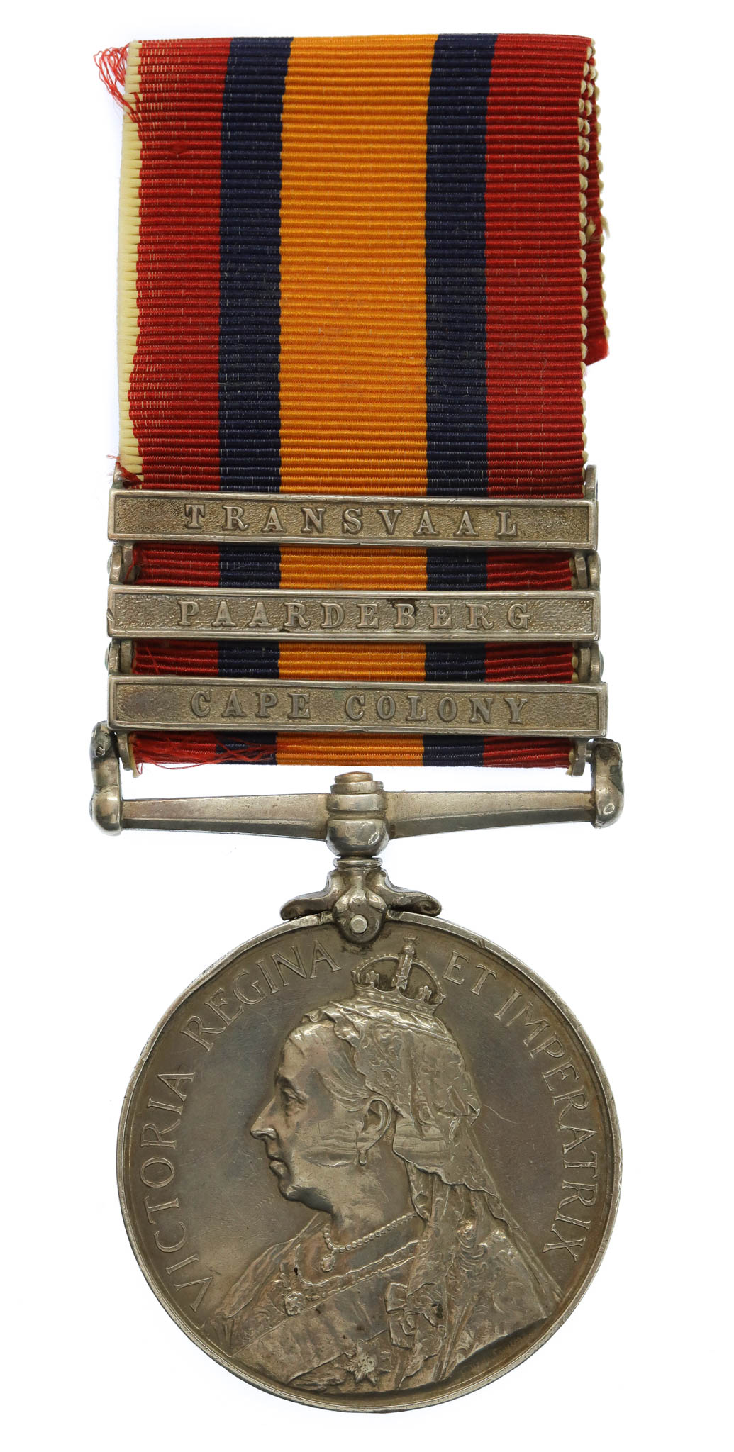 Queen's South Africa Medal (3 Clasps - Cape Colony, Paardeberg, Transvaal) - Pte. A. Laws, 2nd Bn. Lincolnshire Regiment (7th Mounted Infantry) - Wounded 18/5/1901 (Lambrechtfontein)