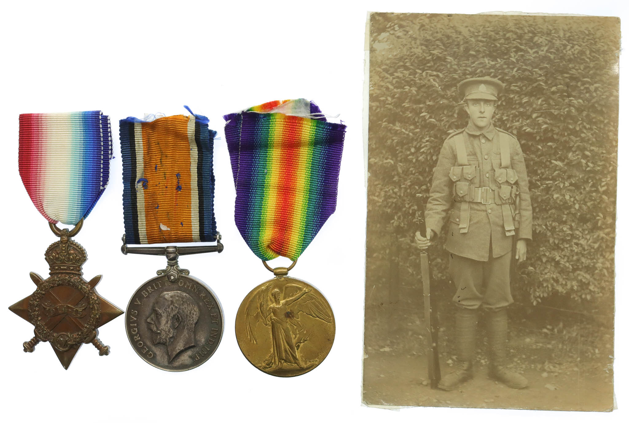 WW1 1914-15 Star Medal Trio - Pte. A. King, Suffolk Regiment