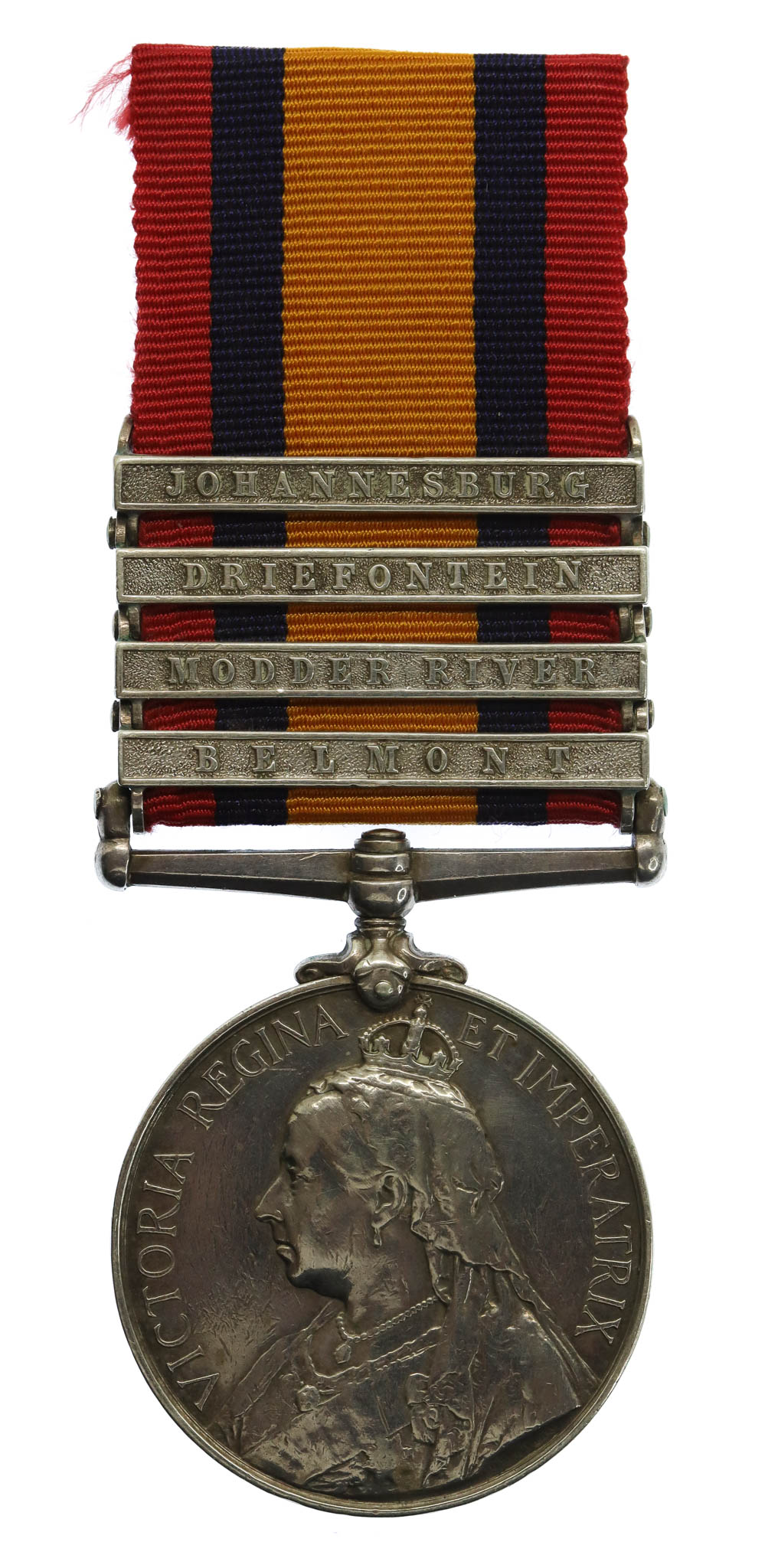 Queen's South Africa Medal (4 Clasps - Belmont, Modder River, Driefontein, Johannesburg) - Pte. A. Holcombe, Coldstream Guards - Severely Wounded 04/06/1900 (Pretoria)
