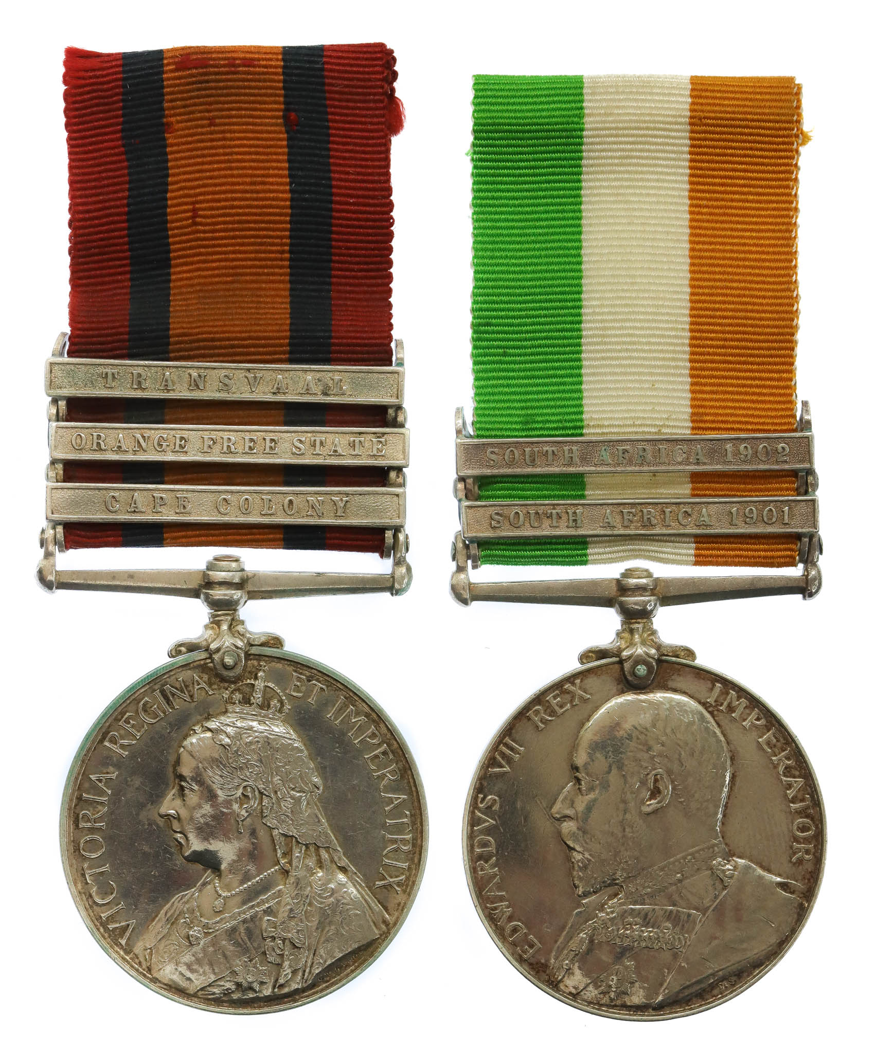 Queen's South Africa Medal (Clasps - Cape Colony, Orange Free State, Transvaal) and King's South Africa Medal (Clasps - South Africa 1901, South Africa 1902) Pair - Pte. W. Ormsby, Grenadier Guards