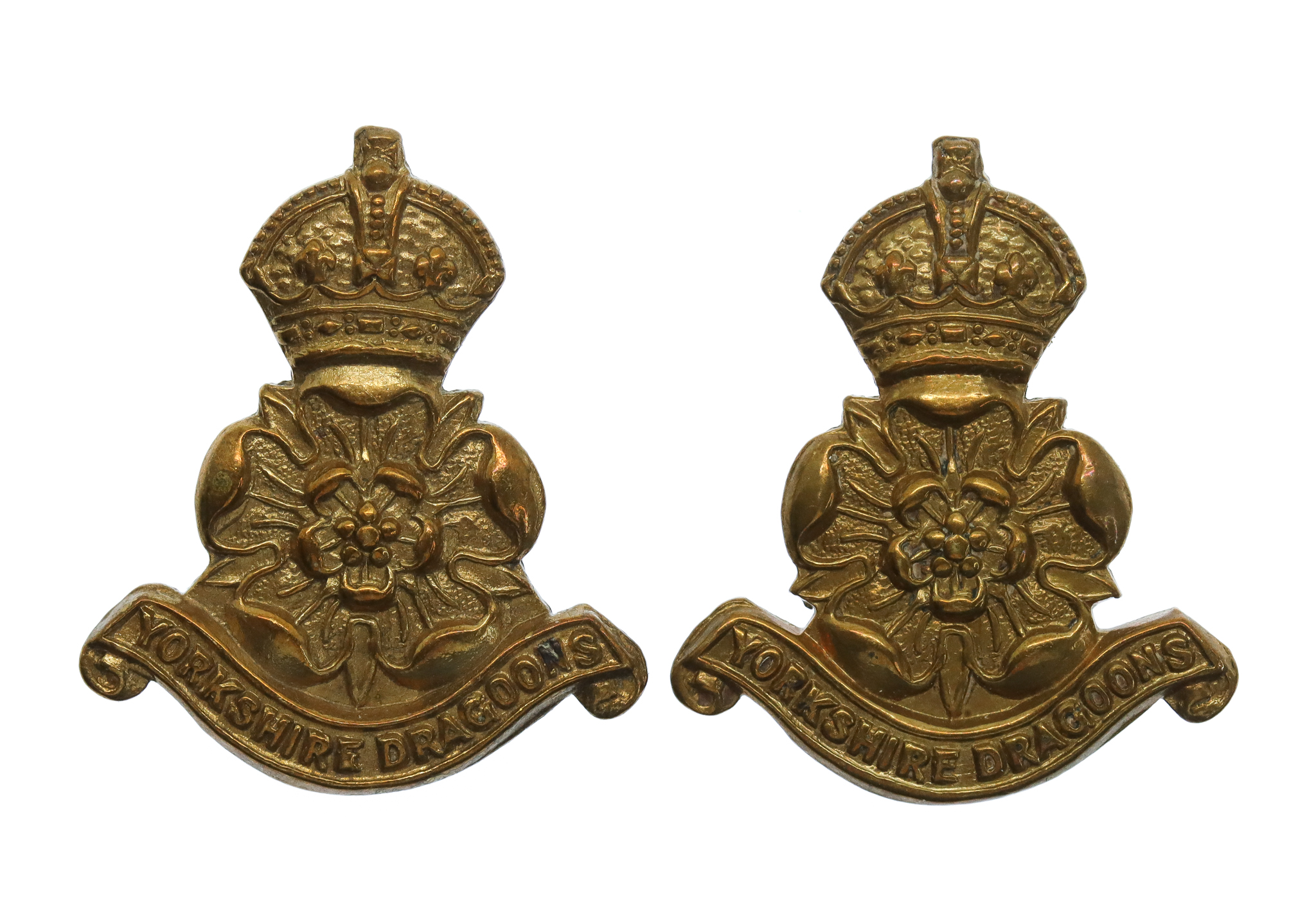 Pair of Yorkshire Dragoons Collar Badges - King's Crown