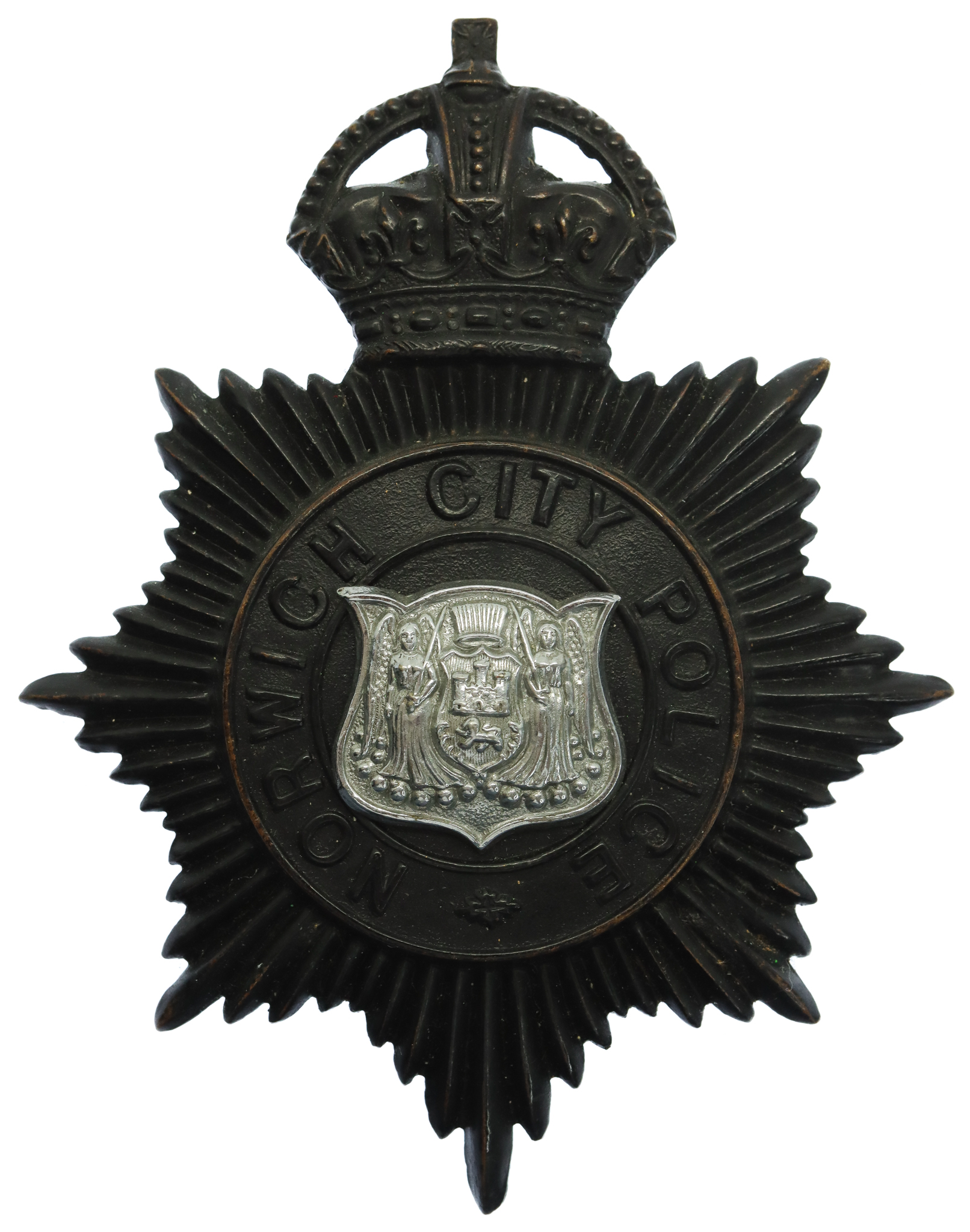Norwich City Police Night Helmet Plate - King's Crown (Replacement Lugs)