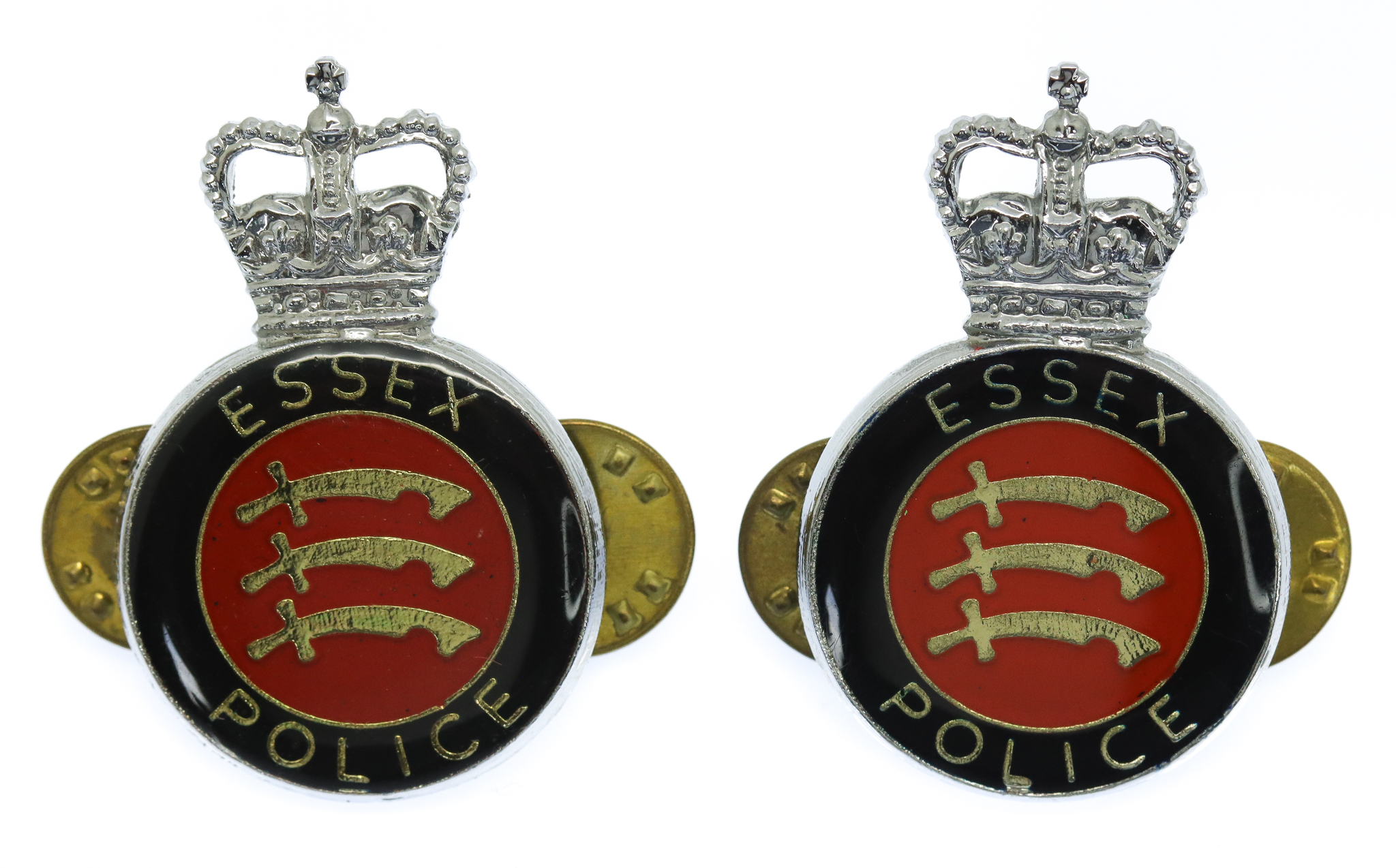 Pair of Essex Police Enamelled Collar Badges - Queen's Crown