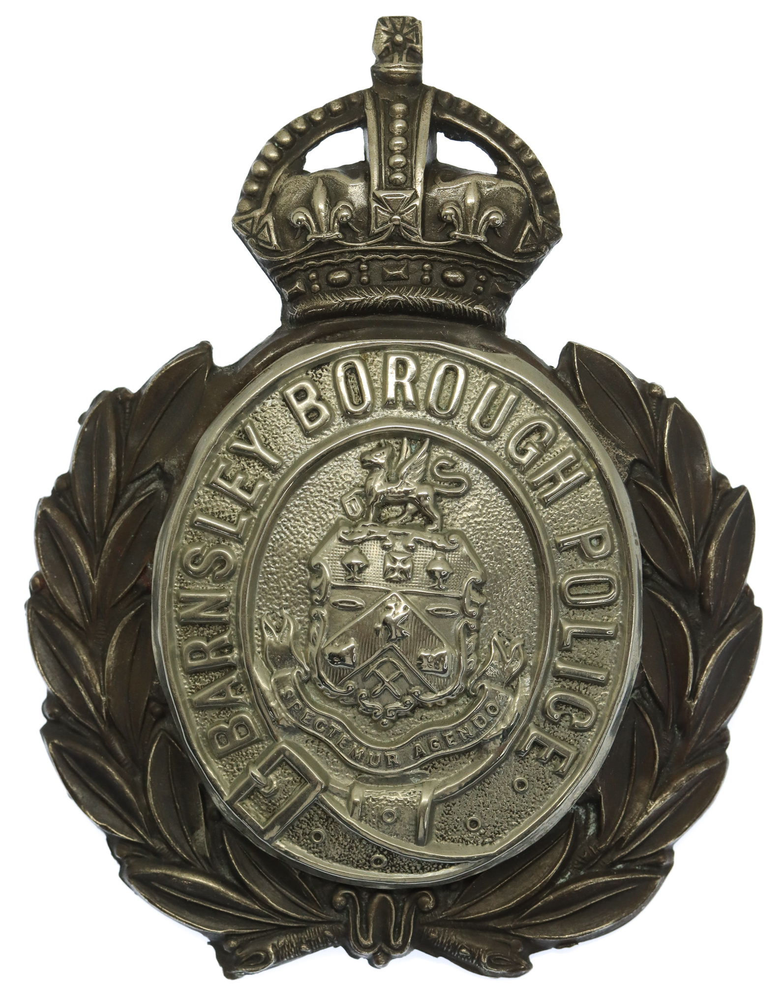 Barnsley Borough Police Wreath Helmet Plate - King's Crown