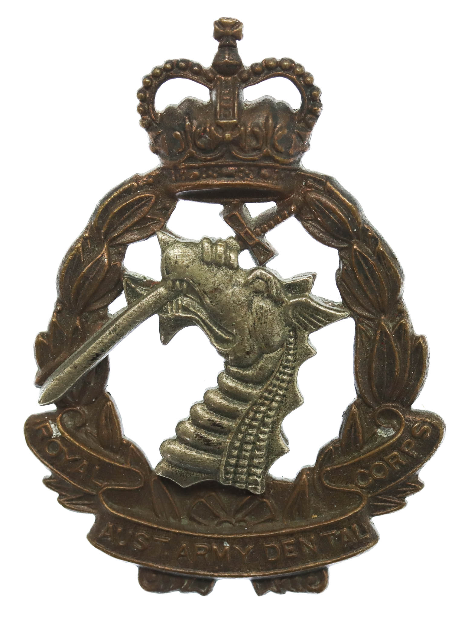 Royal Australian Army Dental Corps Bi-Metal Cap Badge - Queen's Crown