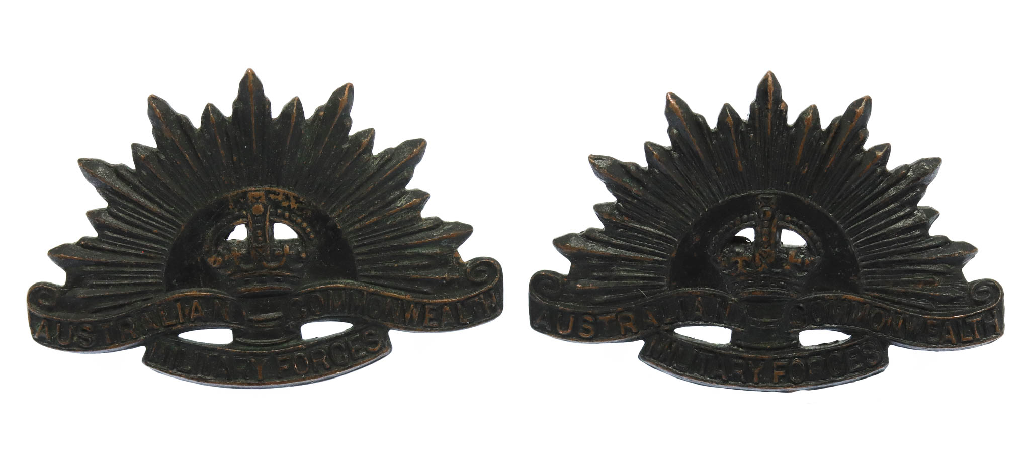 Pair of Australian Commonwealth Military Forces Collar Badges - King's Crown