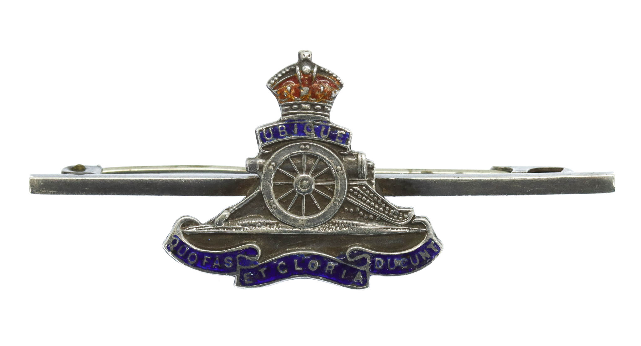 Royal Artillery Sterling Silver & Enamel Sweetheart Brooch/Tie Pin - King's Crown