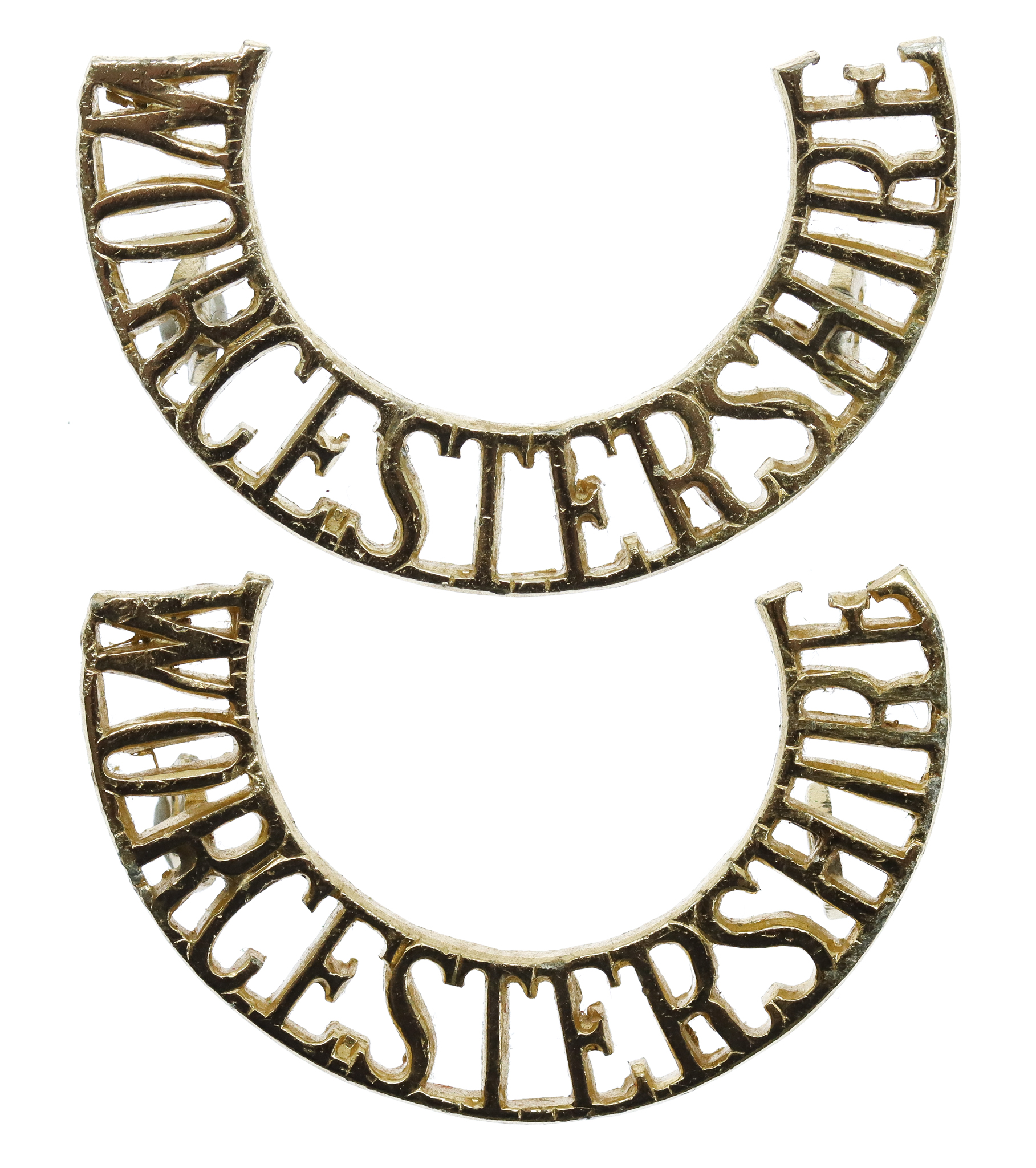 Pair of Worcestershire Regiment (WORCESTERSHIRE) Anodised (Staybrite) Shoulder Titles