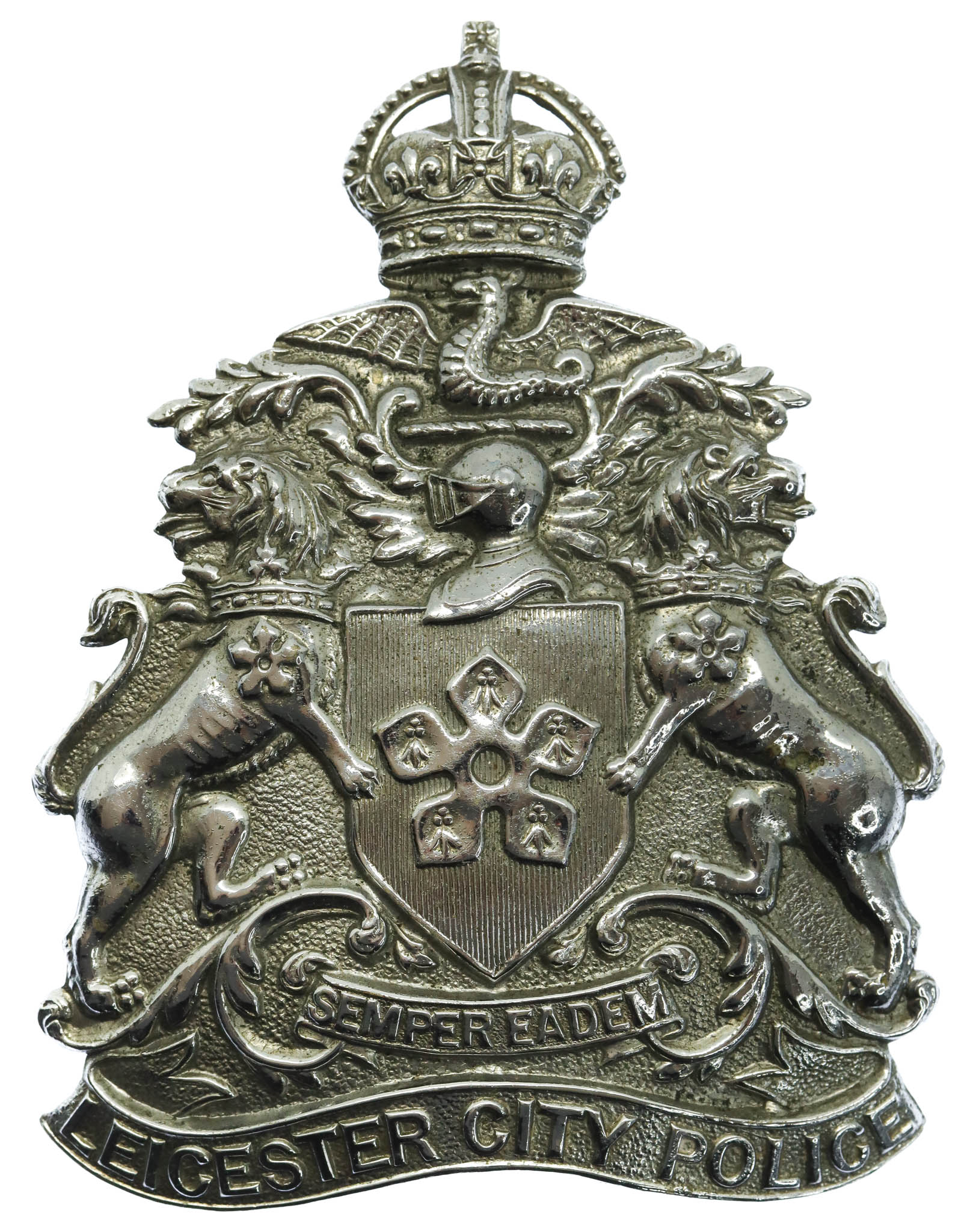 Leicester City Police Chrome Helmet Plate - King's Crown