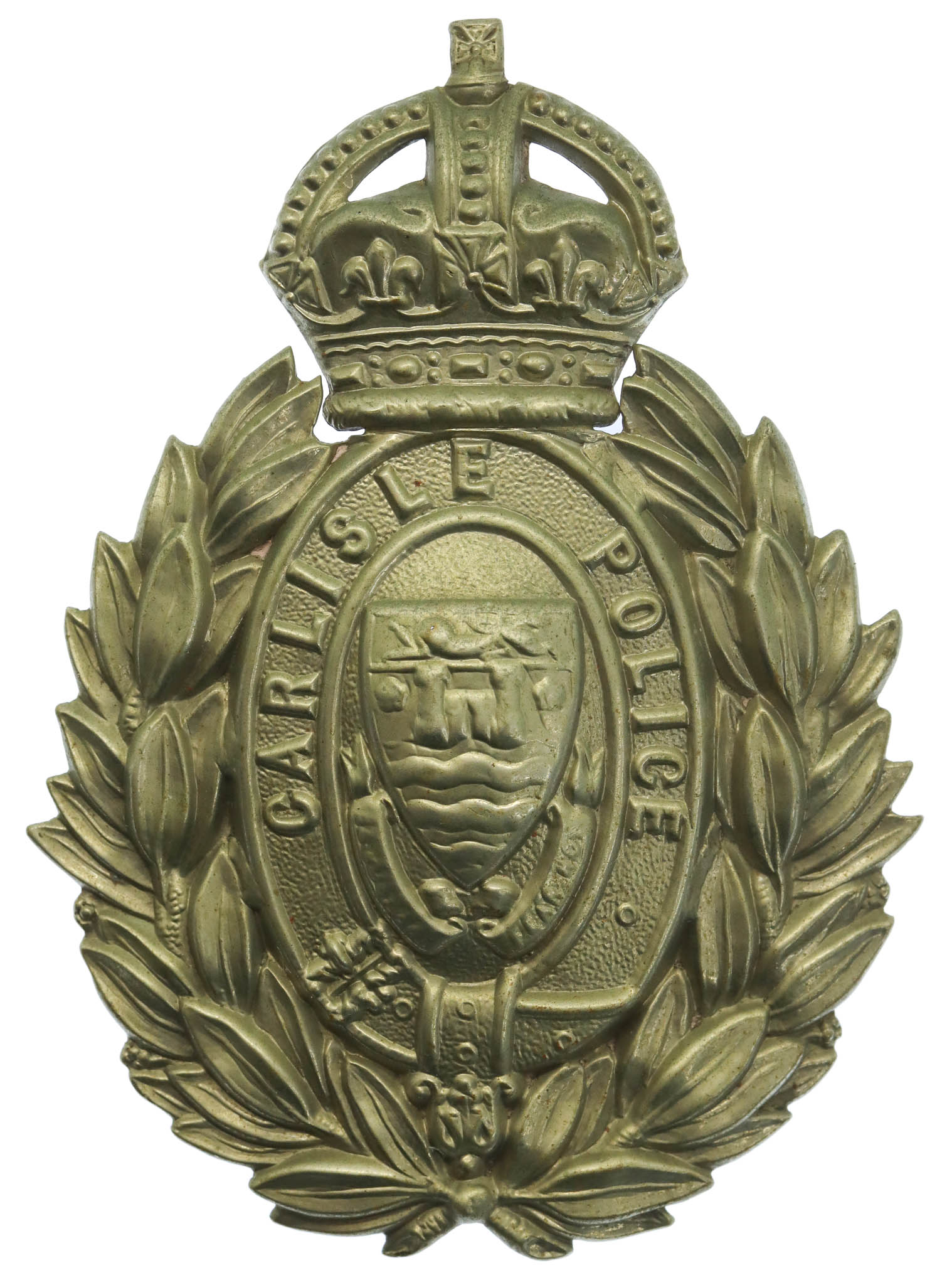 Carlisle City Police Wreath Helmet Plate - King's Crown