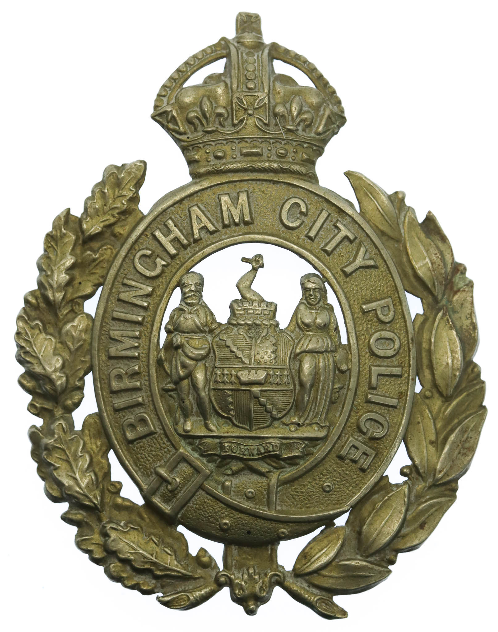 Birmingham City Police Wreath Helmet Plate - King's Crown