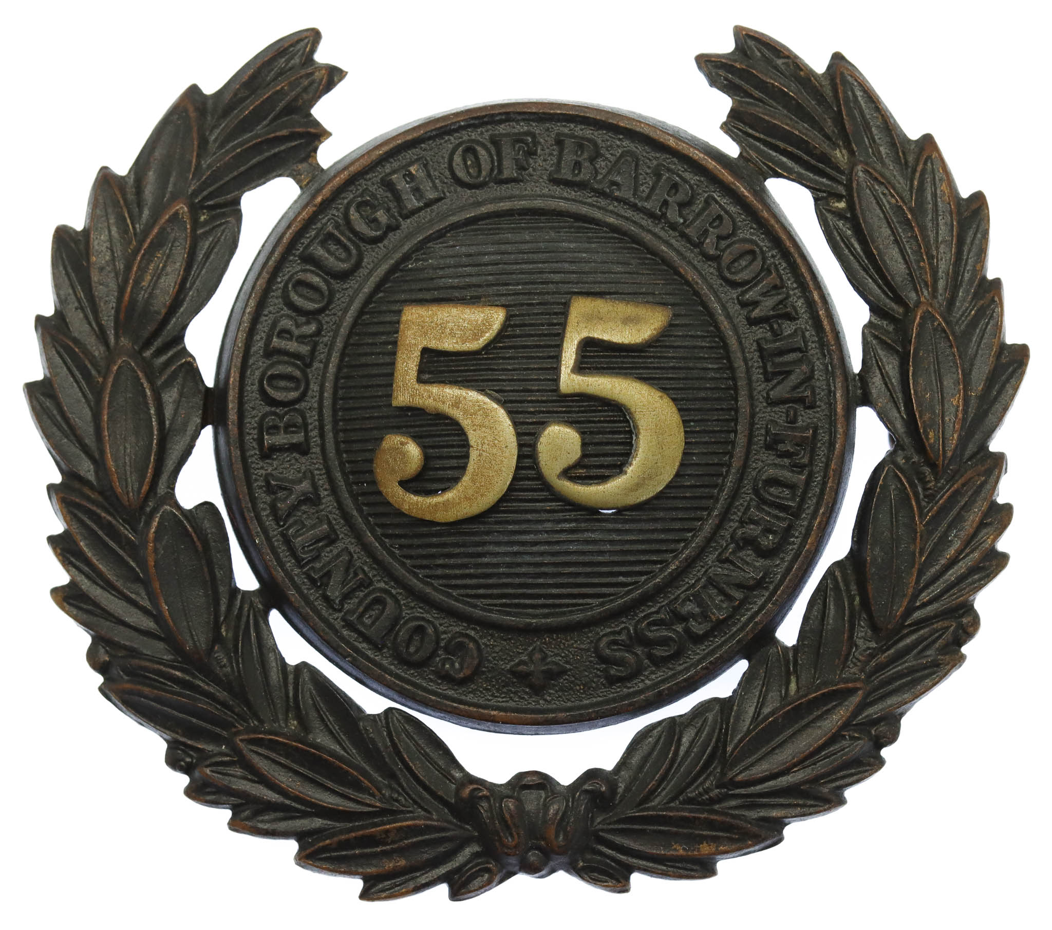 County Borough of Barrow-in-Furness Police Black Wreath Helmet Plate (55)