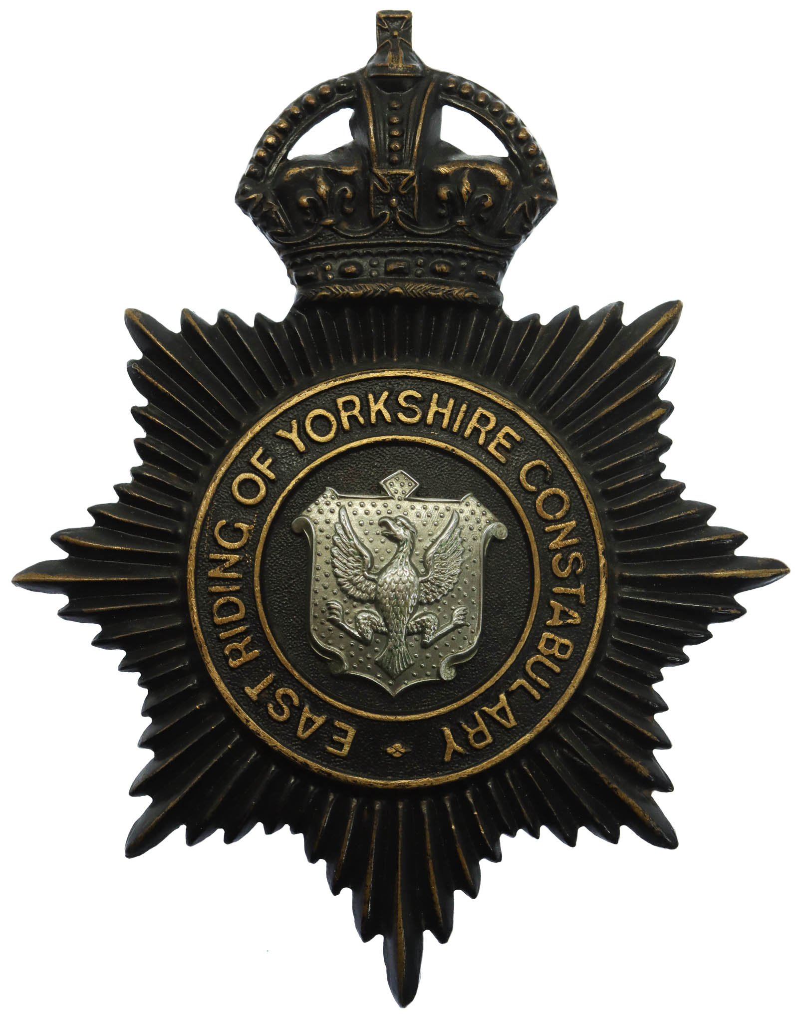 East Riding of Yorkshire Constabulary Night Helmet Plate - King's Crown