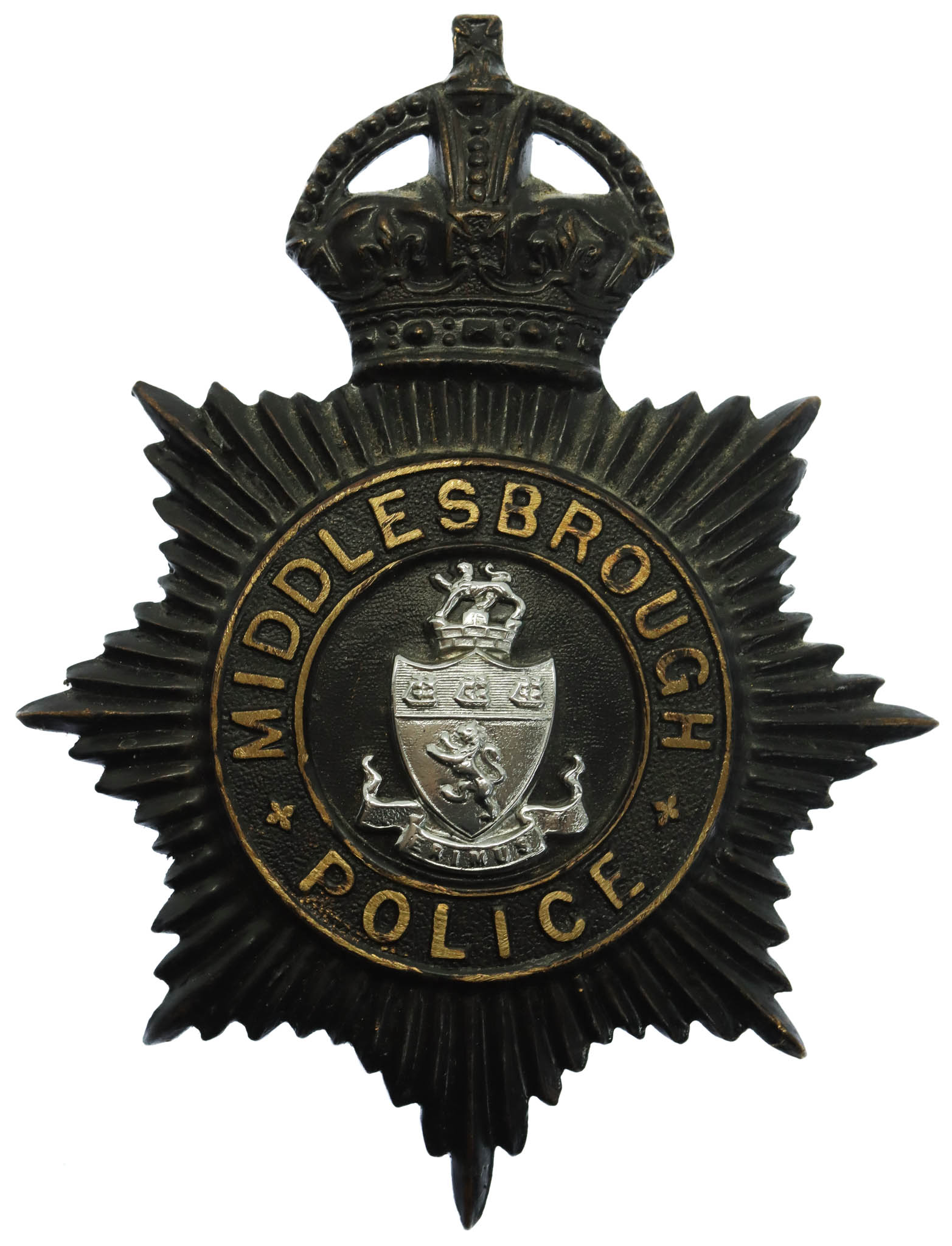 Middlesbrough Borough Police Night Helmet Plate - King's Crown