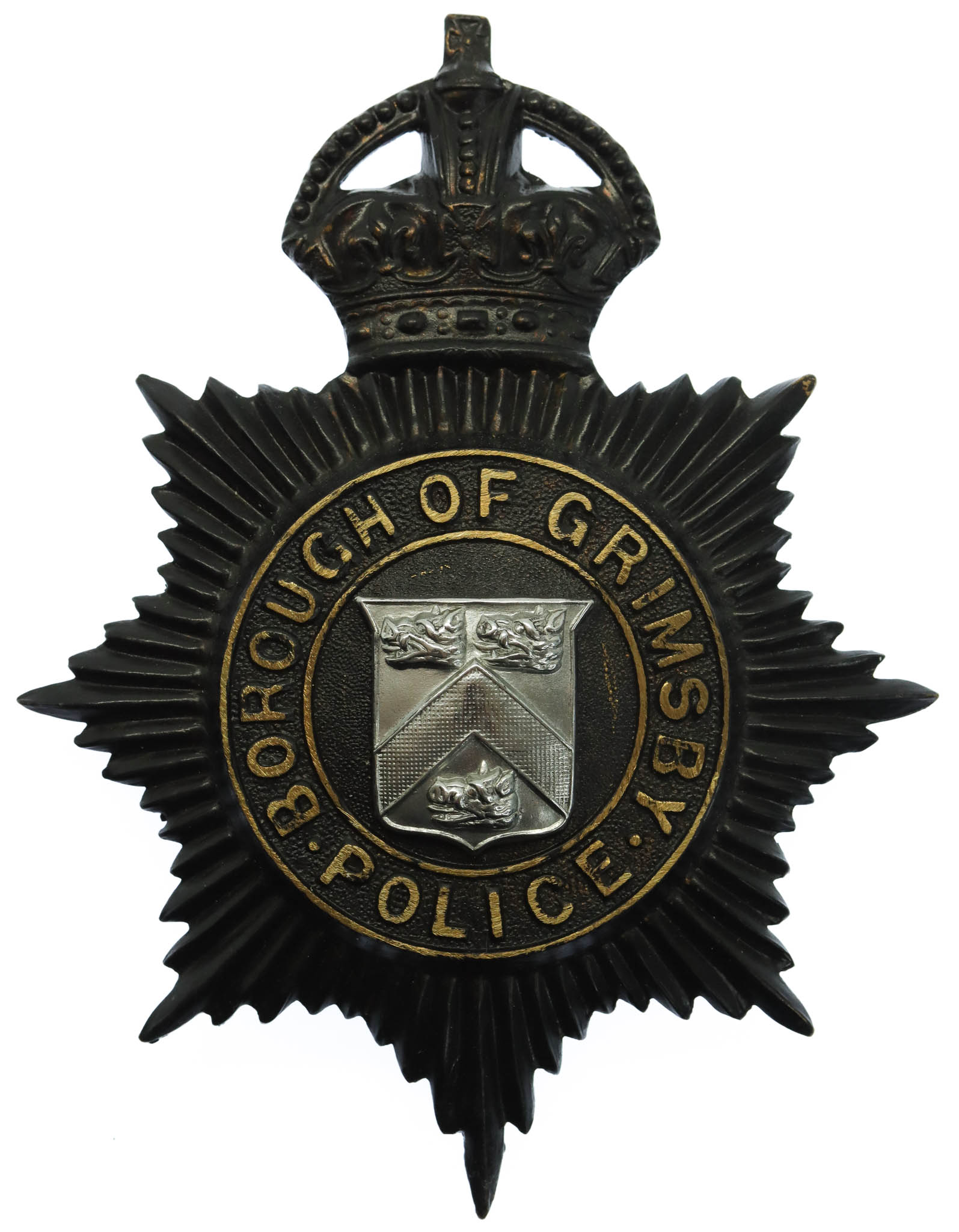Grimsby Borough Police Night Helmet Plate - King's Crown