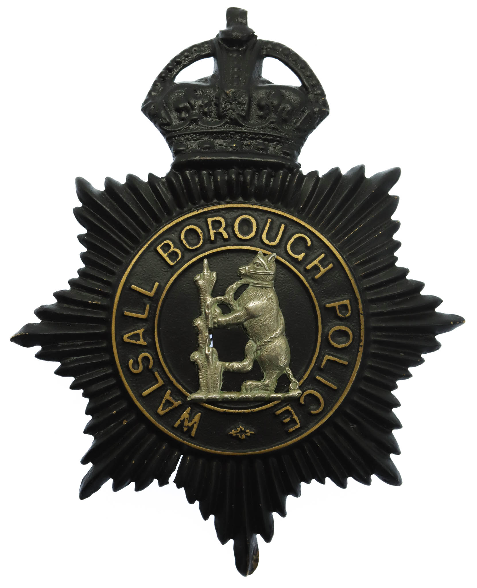Walsall Borough Police Night Helmet Plate - King's Crown