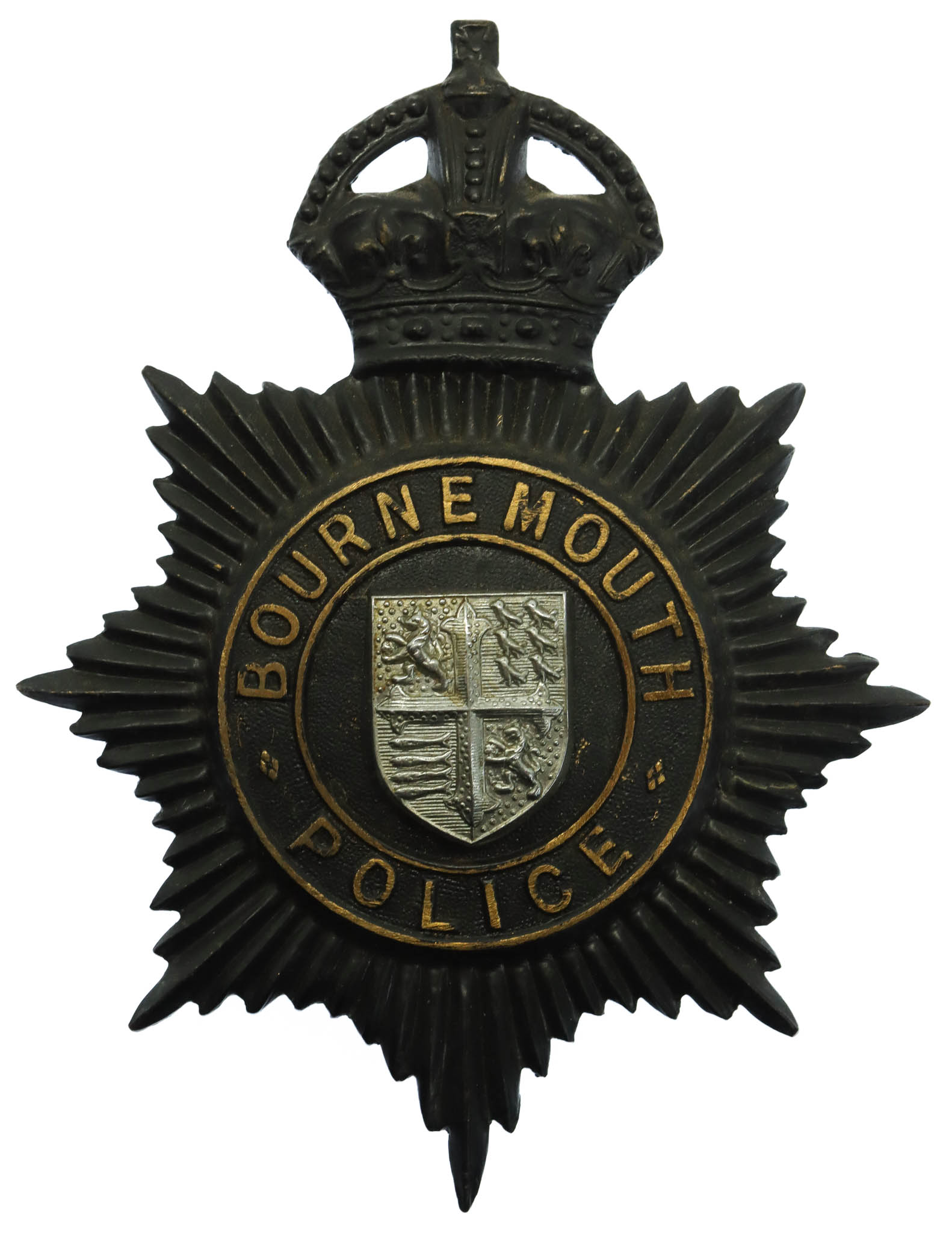 Bournemouth Borough Police Night Helmet Plate - King's Crown
