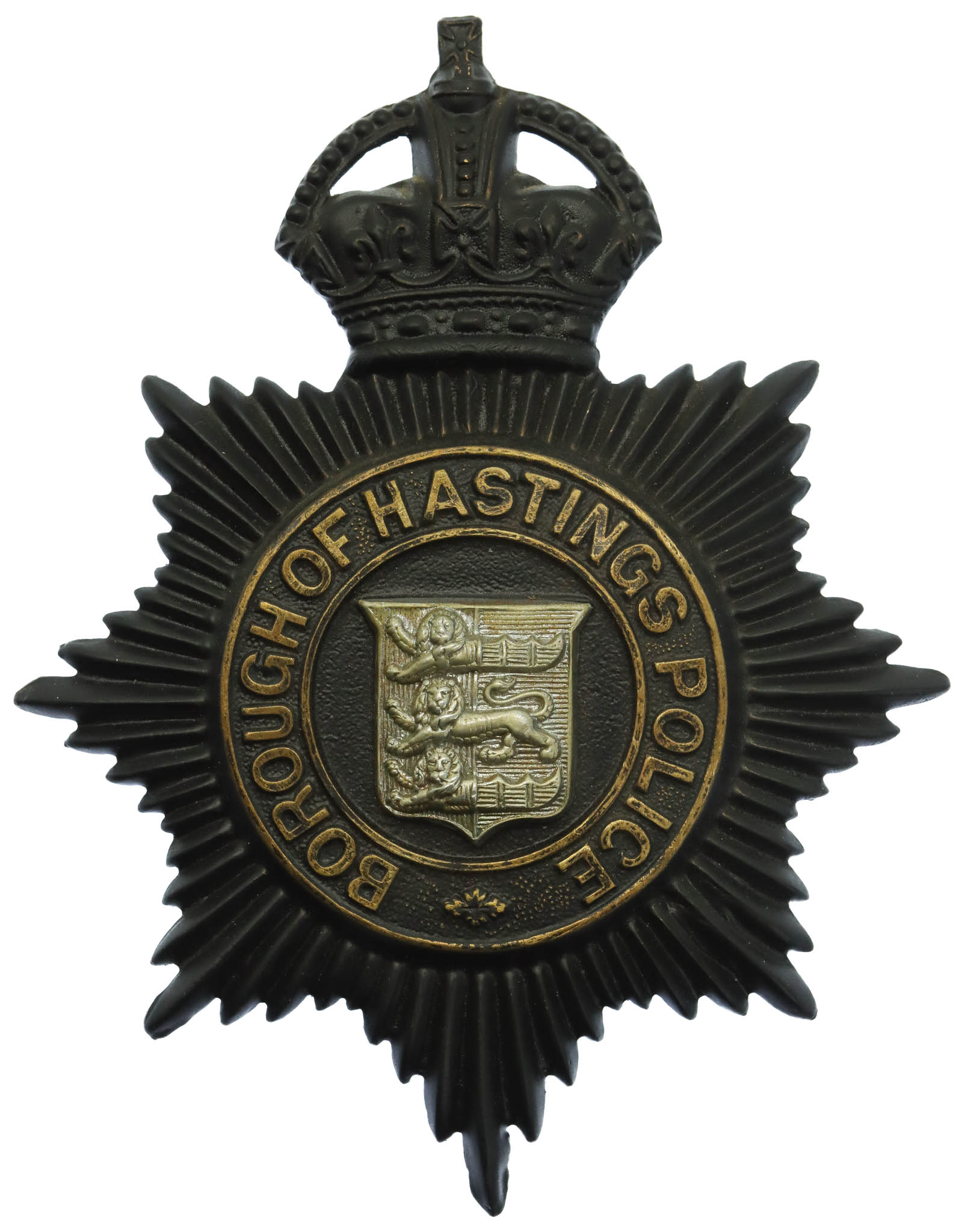 Hastings Borough Police Night Helmet Plate - King's Crown