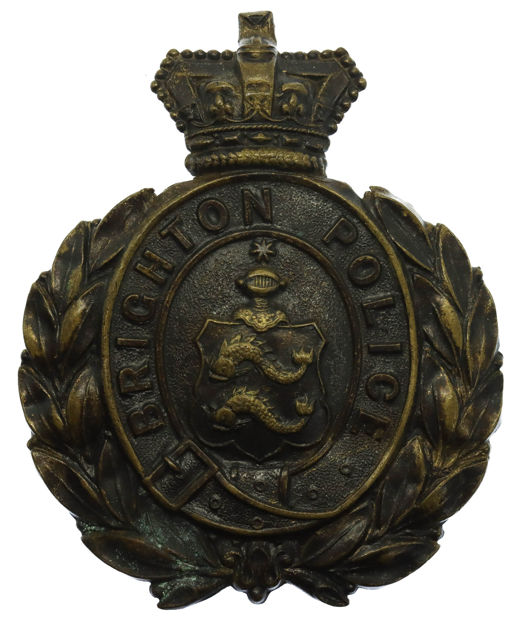 Victorian Brighton Borough Police Blackened Brass Helmet Plate