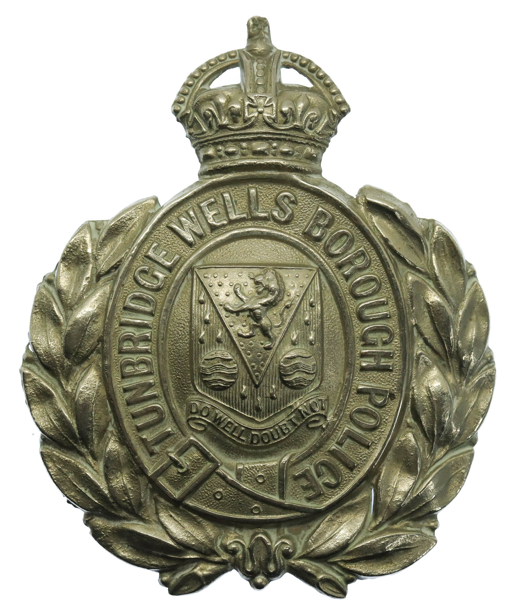 Tunbridge Wells Borough Police Wreath Helmet Plate - King's Crown