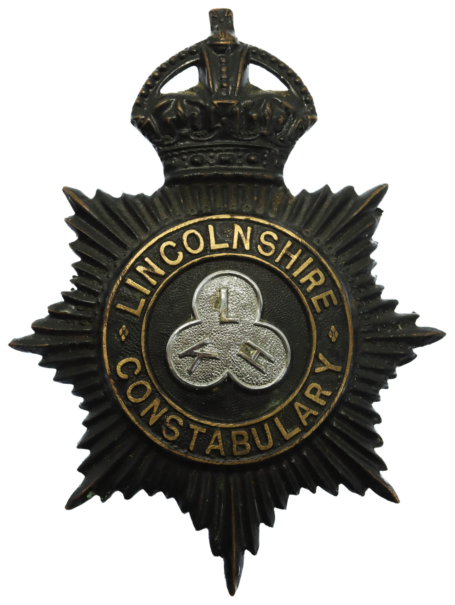 Lincolnshire Constabulary Night Helmet Plate - King's Crown