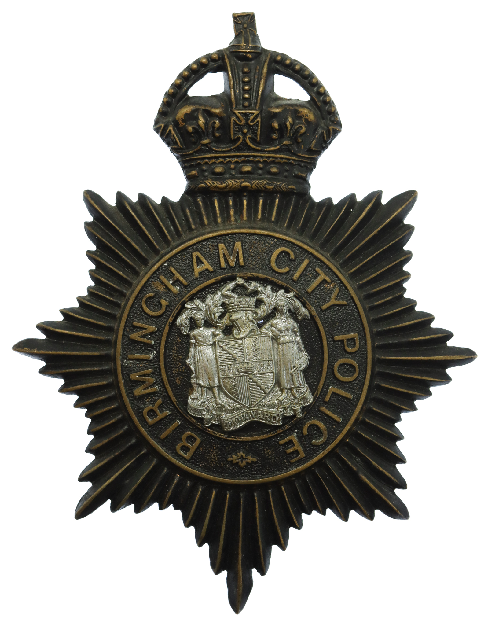 Birmingham City Police Night Helmet Plate - King's Crown