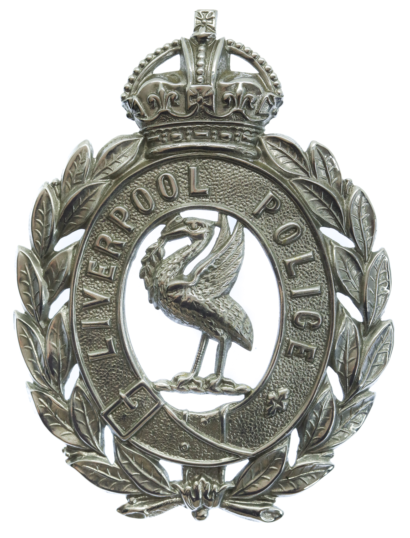 Liverpool City Police Chrome Wreath Helmet Plate - King's Crown